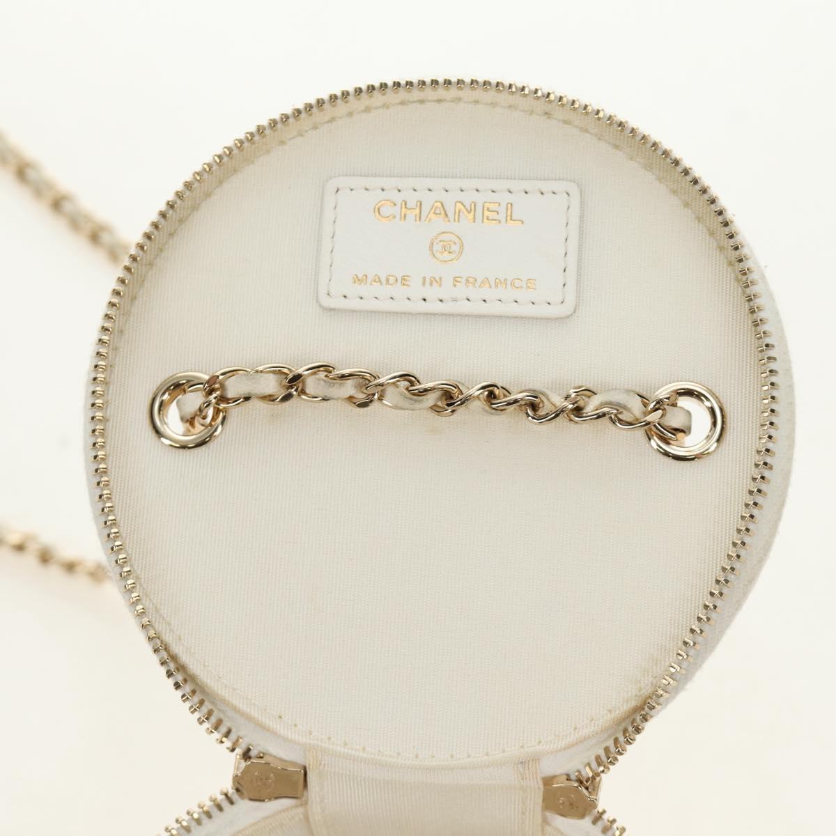 CHANEL Matelasse Chain Vanity Bag Lamb Skin White Gold CC Auth 188894SAM