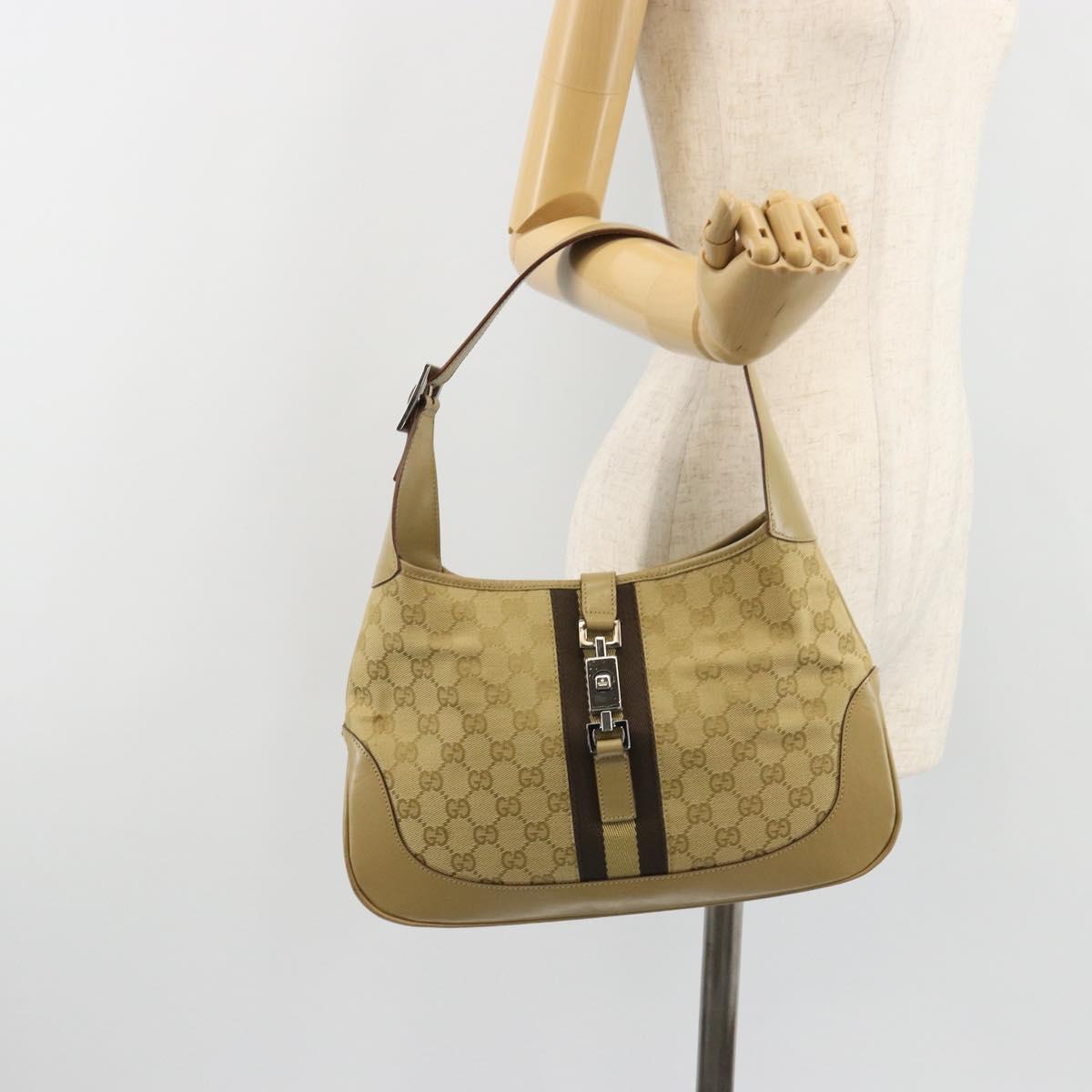 GUCCI GG Canvas Jackie Sherry Line Shoulder Bag Beige Silver 00963 Auth 188900V
