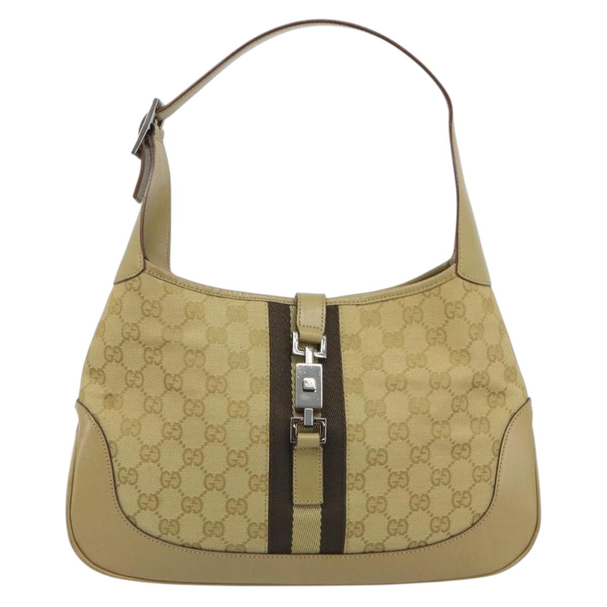 GUCCI GG Canvas Jackie Sherry Line Shoulder Bag Beige Silver 00963 Auth 188900V