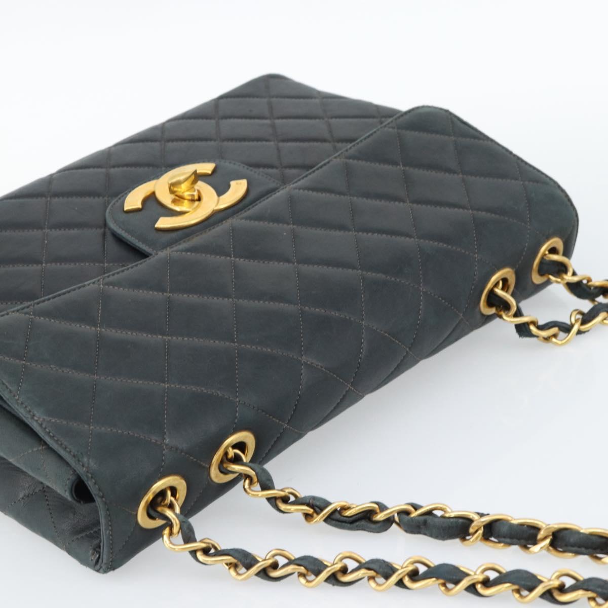 CHANEL Big Matelasse30 Chain Shoulder Bag Leather Black Gold CC Auth 188911V