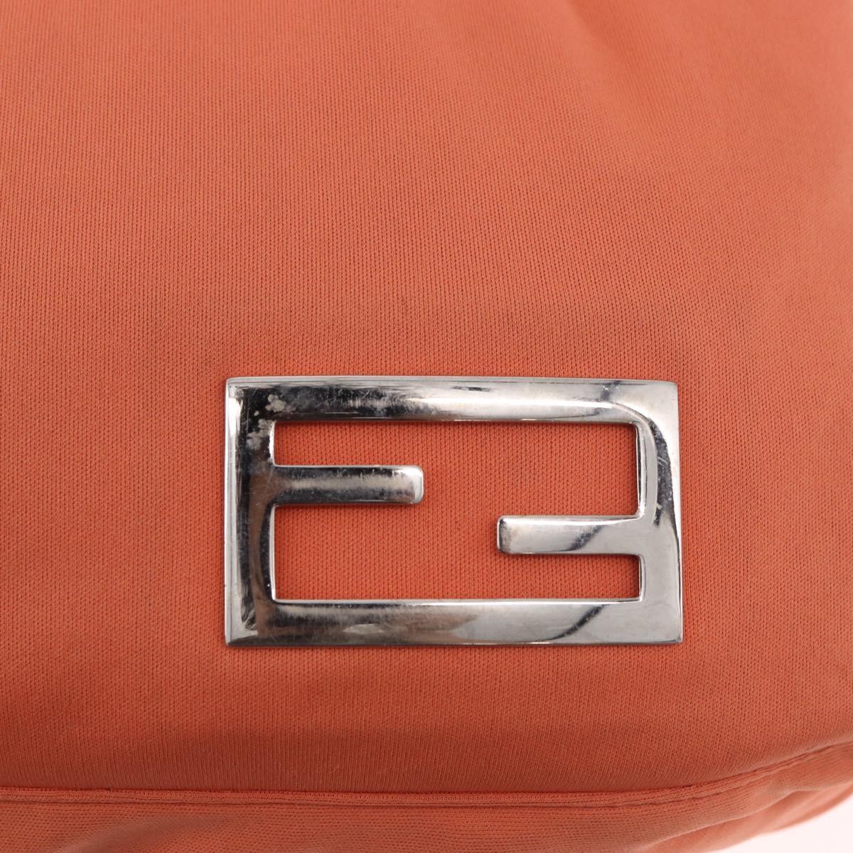FENDI Tote Bag Cotton jersey Orange Silver Auth 188926