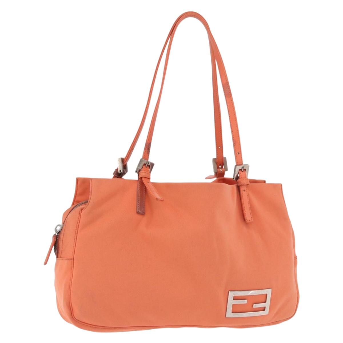FENDI Tote Bag Cotton jersey Orange Silver Auth 188926