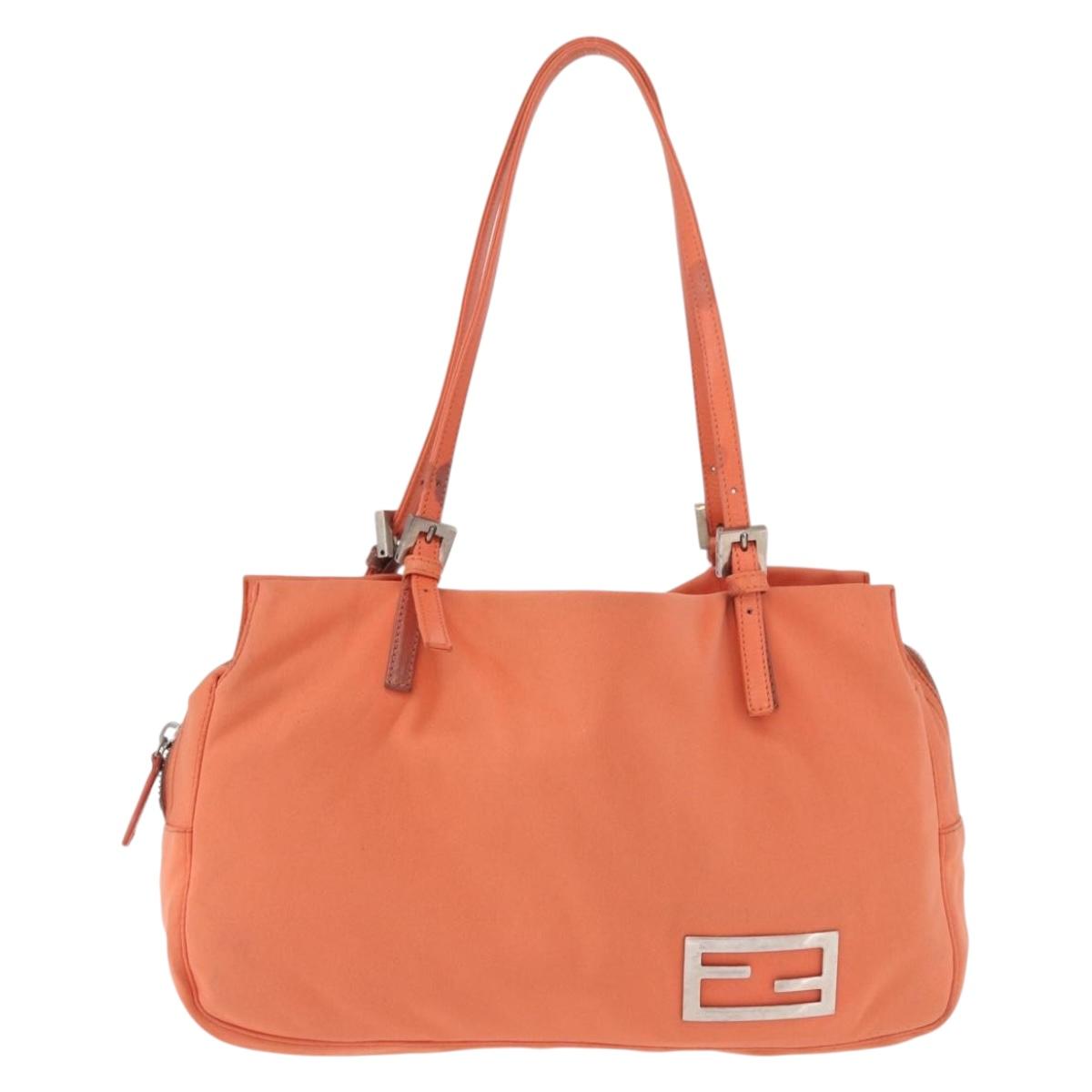 FENDI Tote Bag Cotton jersey Orange Silver Auth 188926