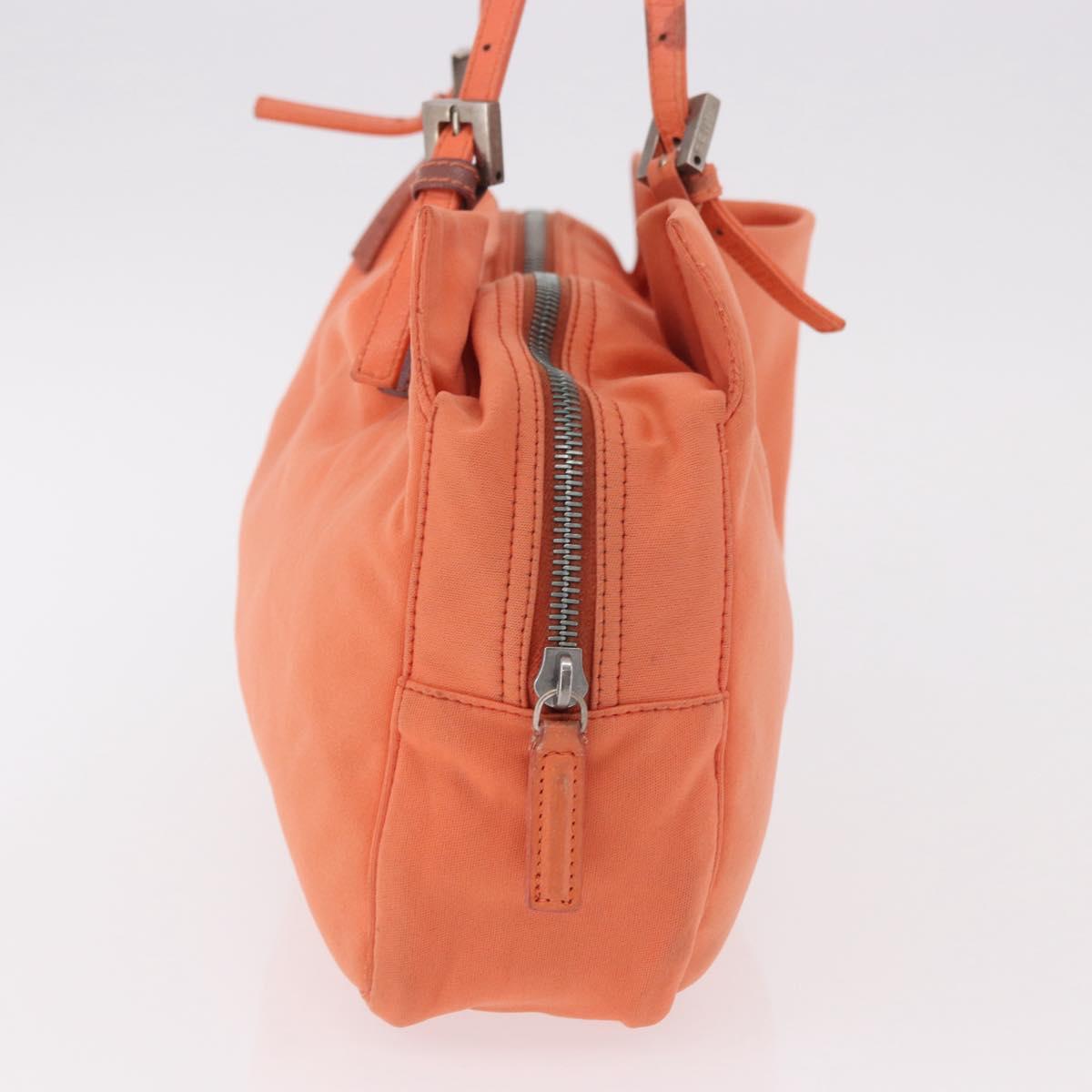 FENDI Tote Bag Cotton jersey Orange Silver Auth 188926