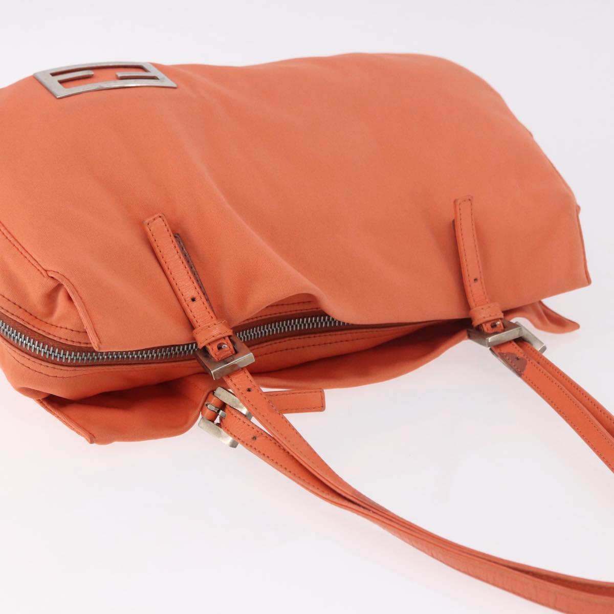 FENDI Tote Bag Cotton jersey Orange Silver Auth 188926