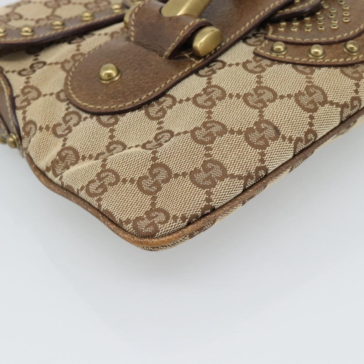 GUCCI Horsebit Shoulder Bag GG Canvas Beige Gold 144010 Auth 188928V