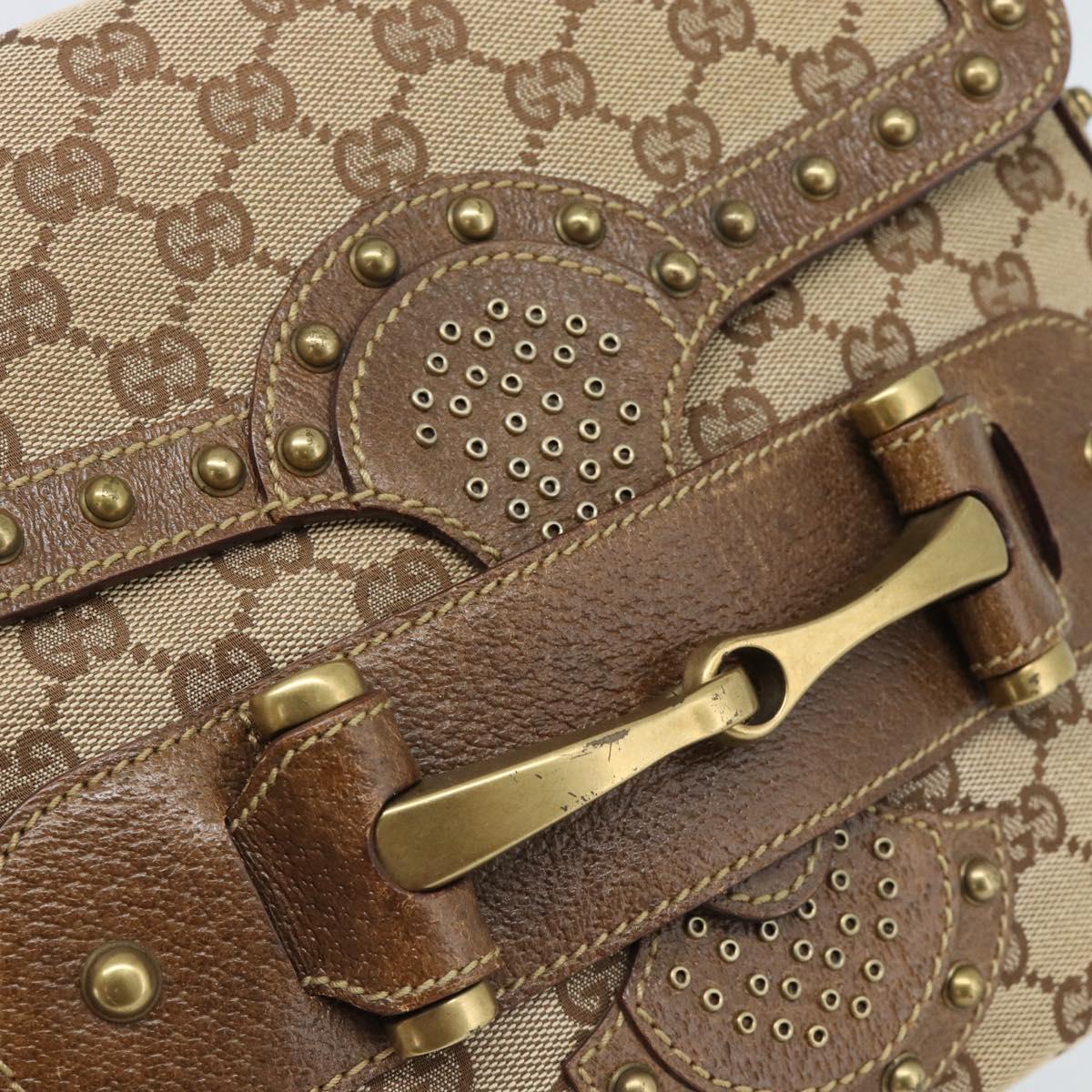GUCCI Horsebit Shoulder Bag GG Canvas Beige Gold 144010 Auth 188928V