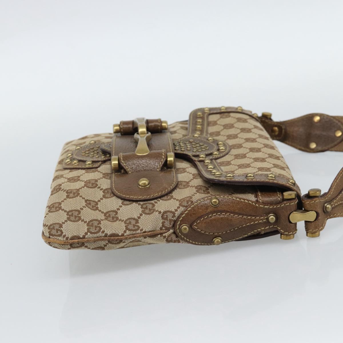 GUCCI Horsebit Shoulder Bag GG Canvas Beige Gold 144010 Auth 188928V