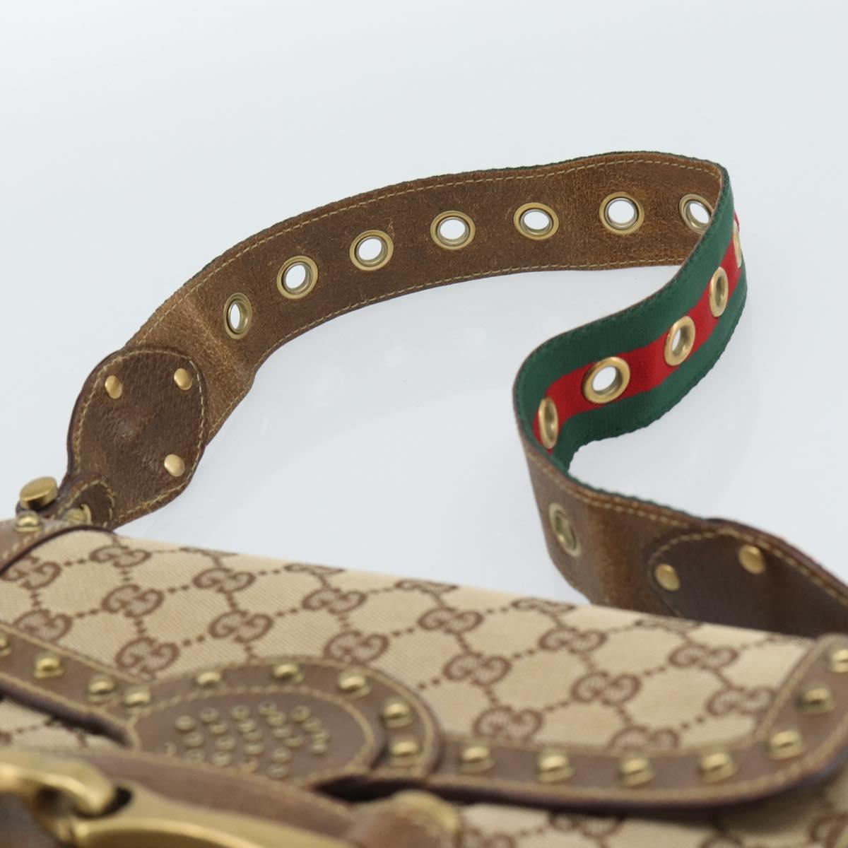 GUCCI Horsebit Shoulder Bag GG Canvas Beige Gold 144010 Auth 188928V