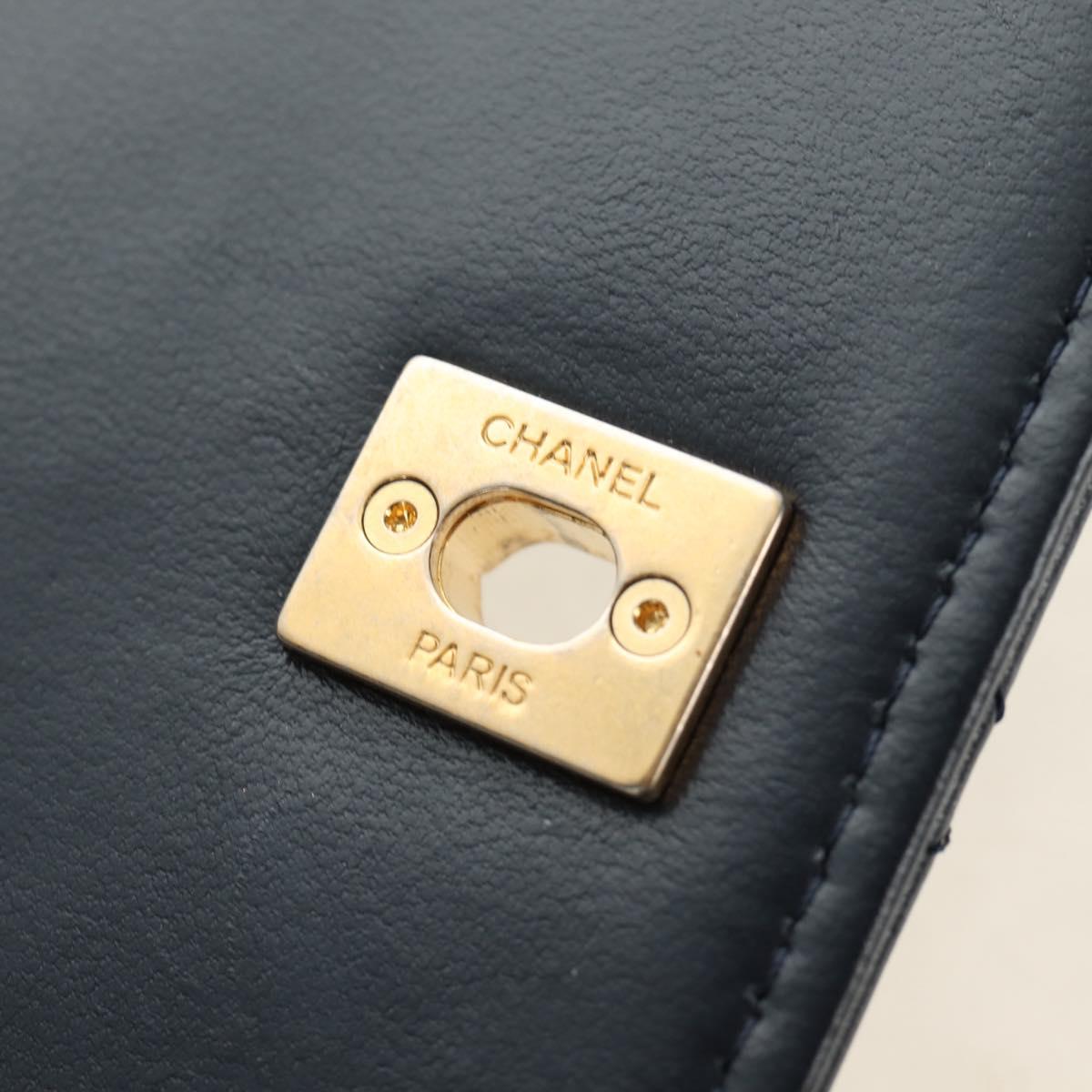 CHANEL Matelasse Chain Shoulder Bag Leather Navy Gold CC Auth 188933SAM