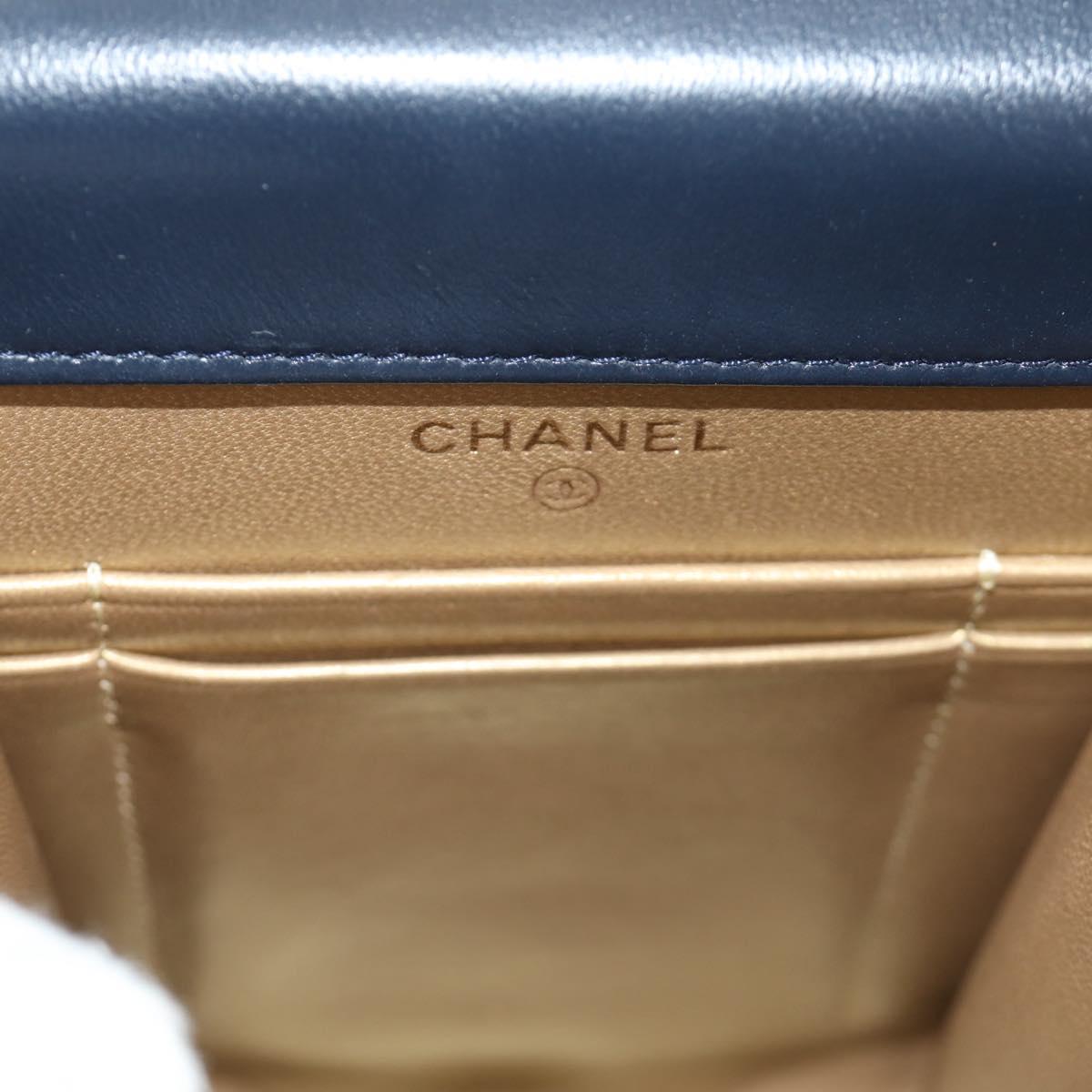 CHANEL Matelasse Chain Shoulder Bag Leather Navy Gold CC Auth 188933SAM
