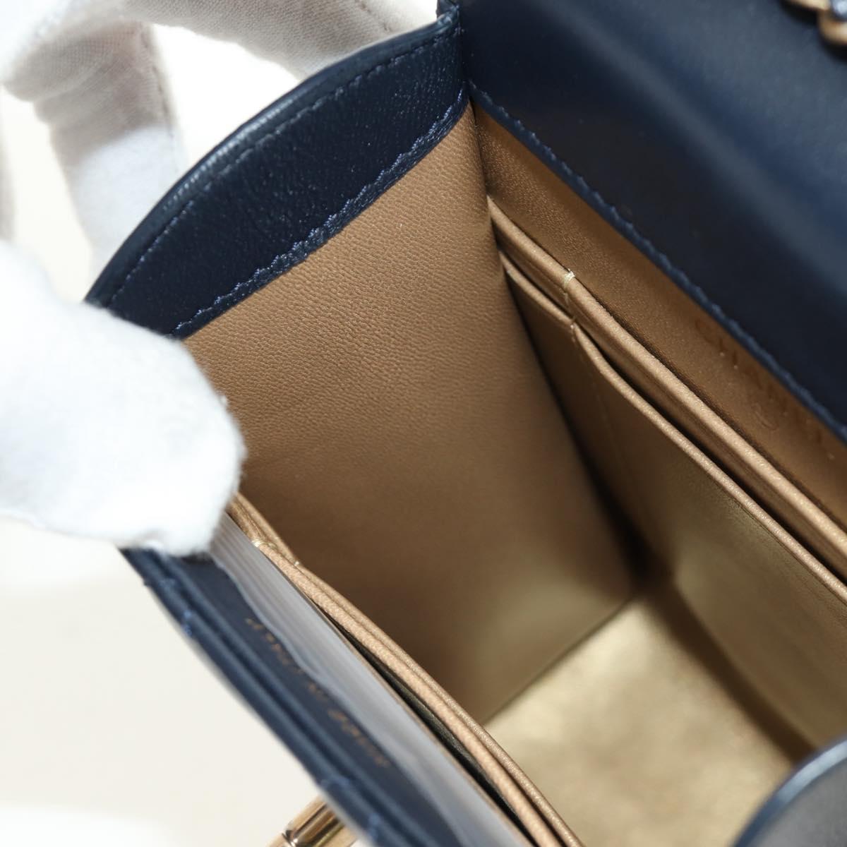 CHANEL Matelasse Chain Shoulder Bag Leather Navy Gold CC Auth 188933SAM