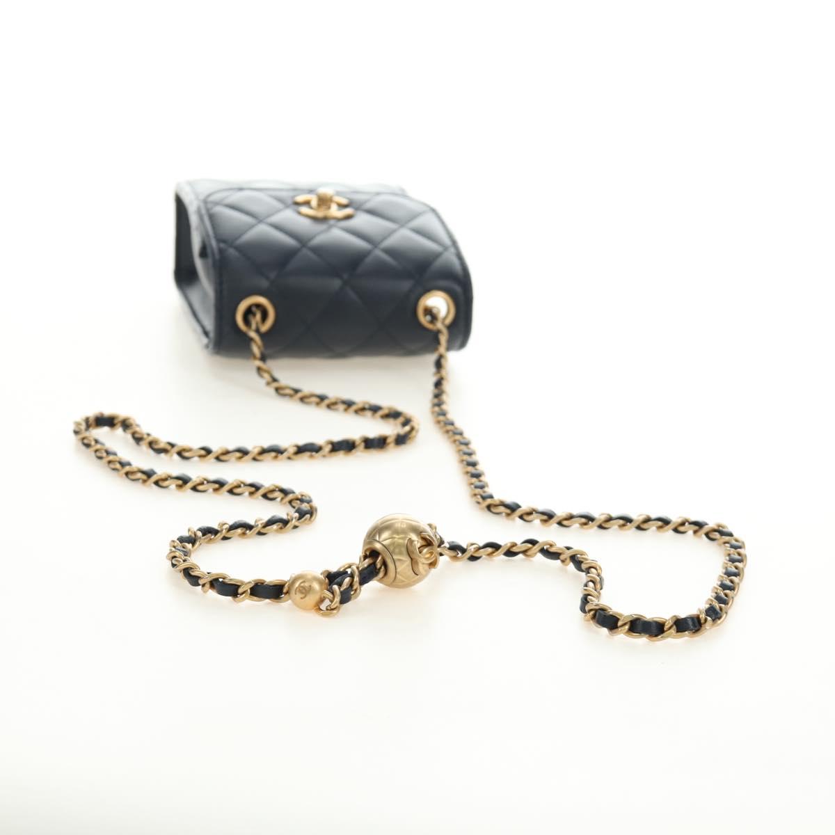 CHANEL Matelasse Chain Shoulder Bag Leather Navy Gold CC Auth 188933SAM