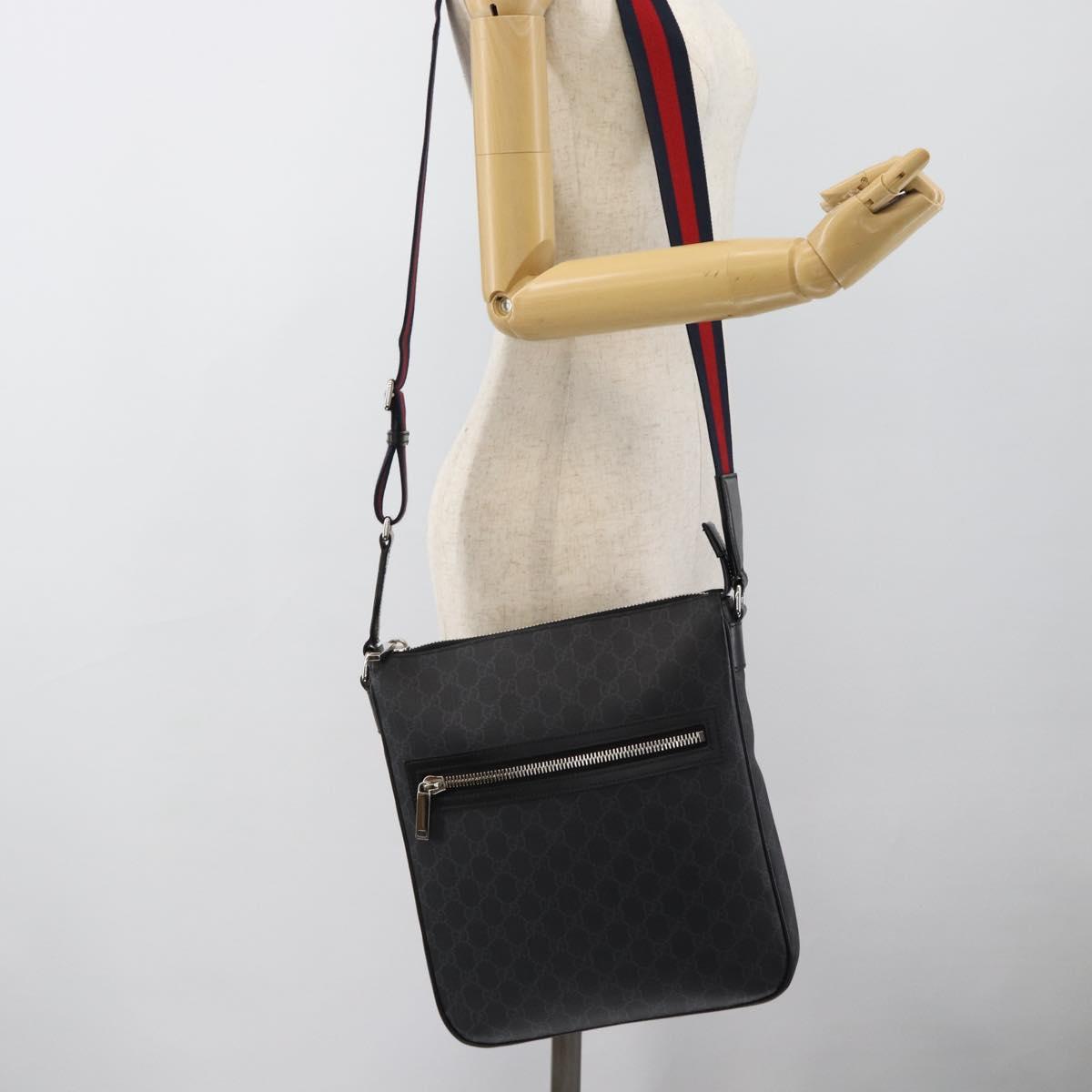 GUCCI GG Supreme Sherry Line Shoulder Bag PVC Black Silver 792081 Auth 188961