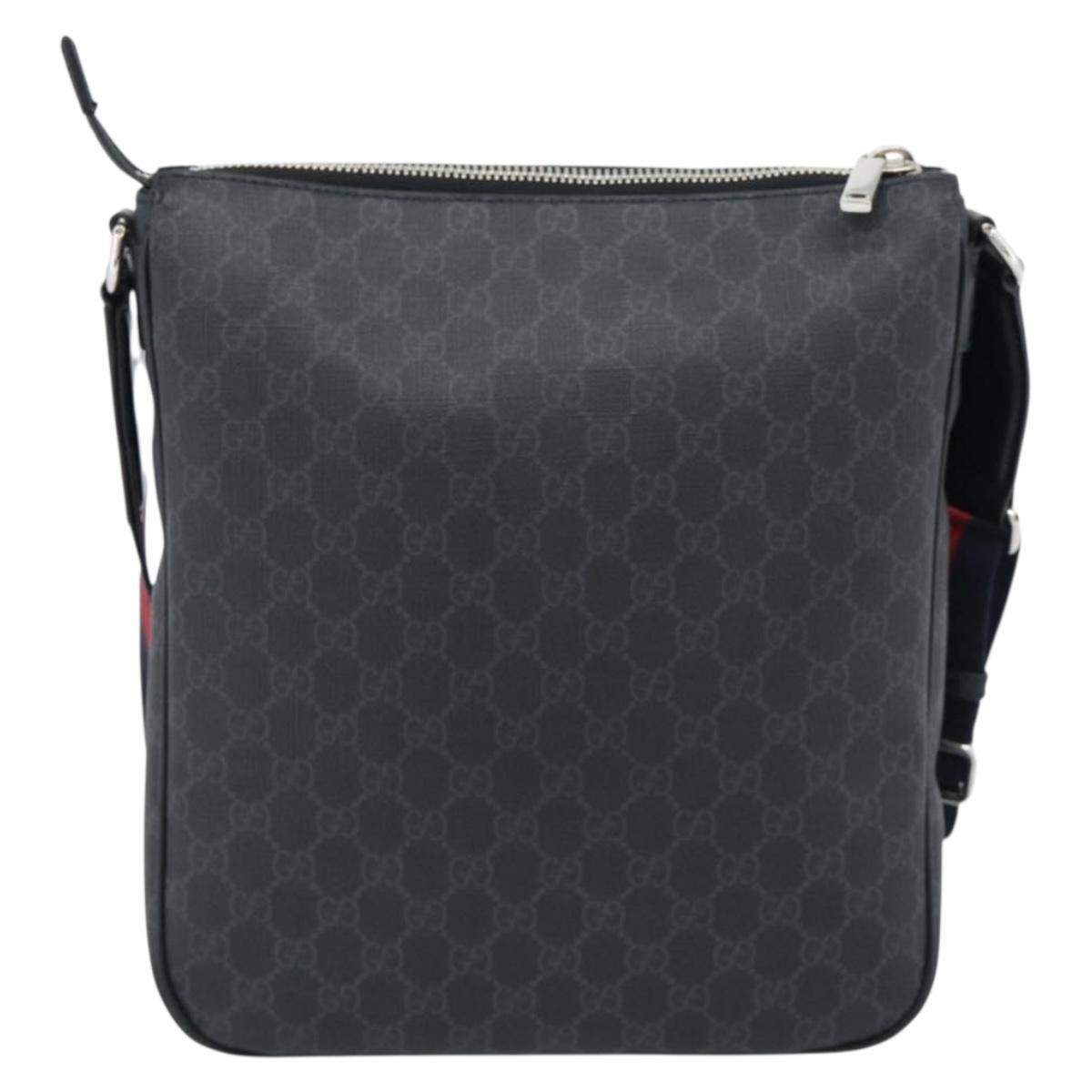 GUCCI GG Supreme Sherry Line Shoulder Bag PVC Black Silver 792081 Auth 188961