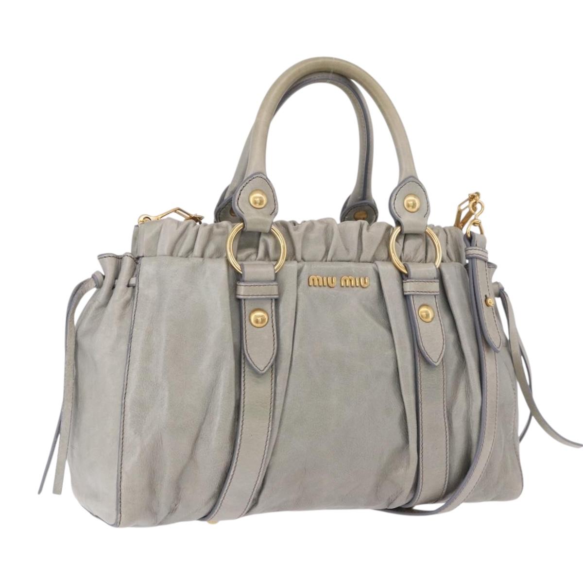 Miu Miu Hand Bag Leather 2way Light Blue Gold Auth 188963M