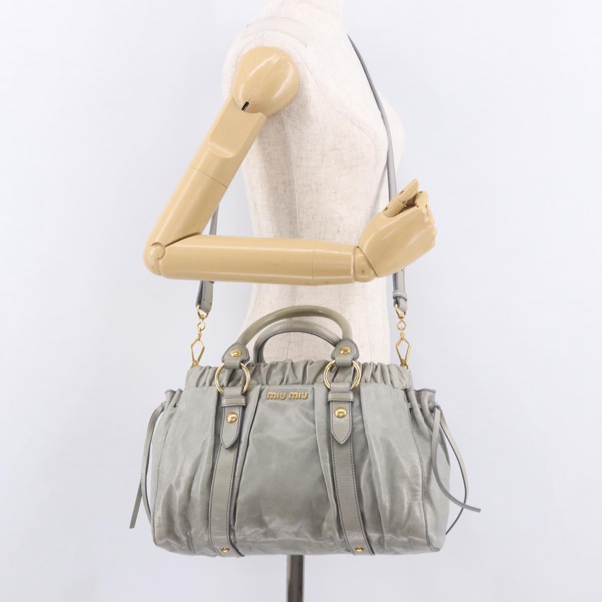 Miu Miu Hand Bag Leather 2way Light Blue Gold Auth 188963M