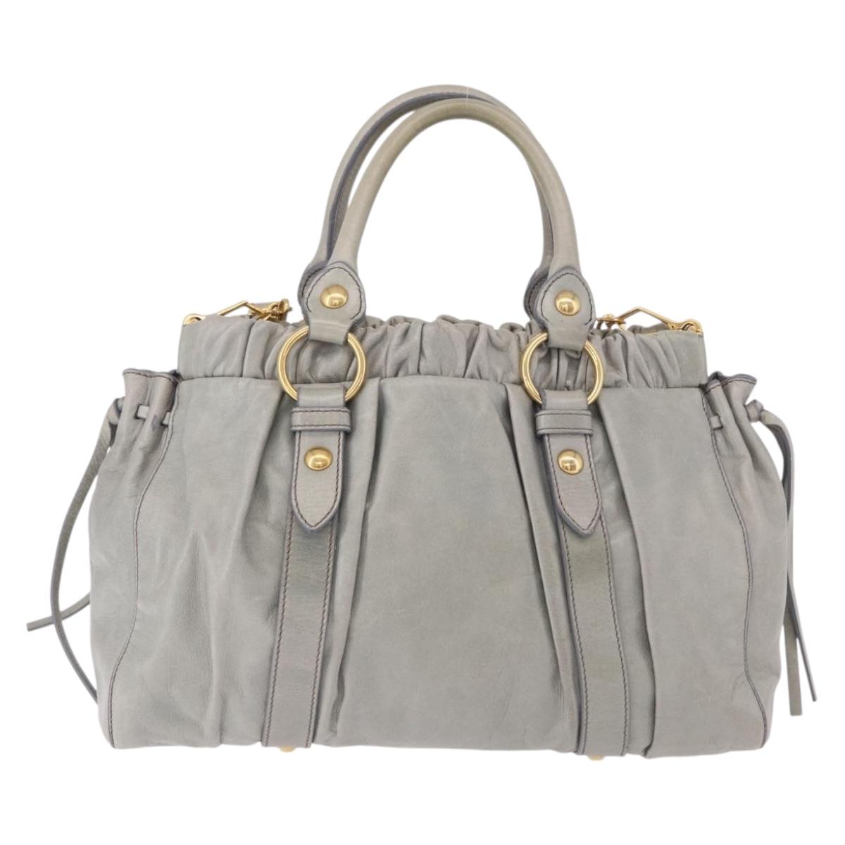 Miu Miu Hand Bag Leather 2way Light Blue Gold Auth 188963M