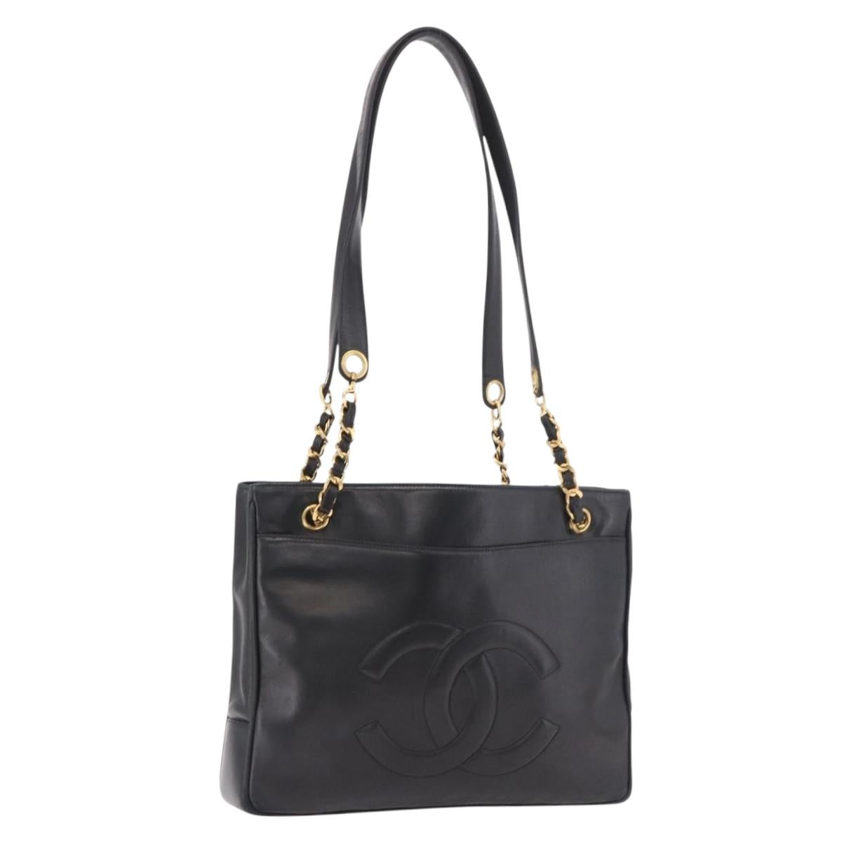 CHANEL COCO Mark Chain Shoulder Bag Leather Gold Black CC Auth 188970V