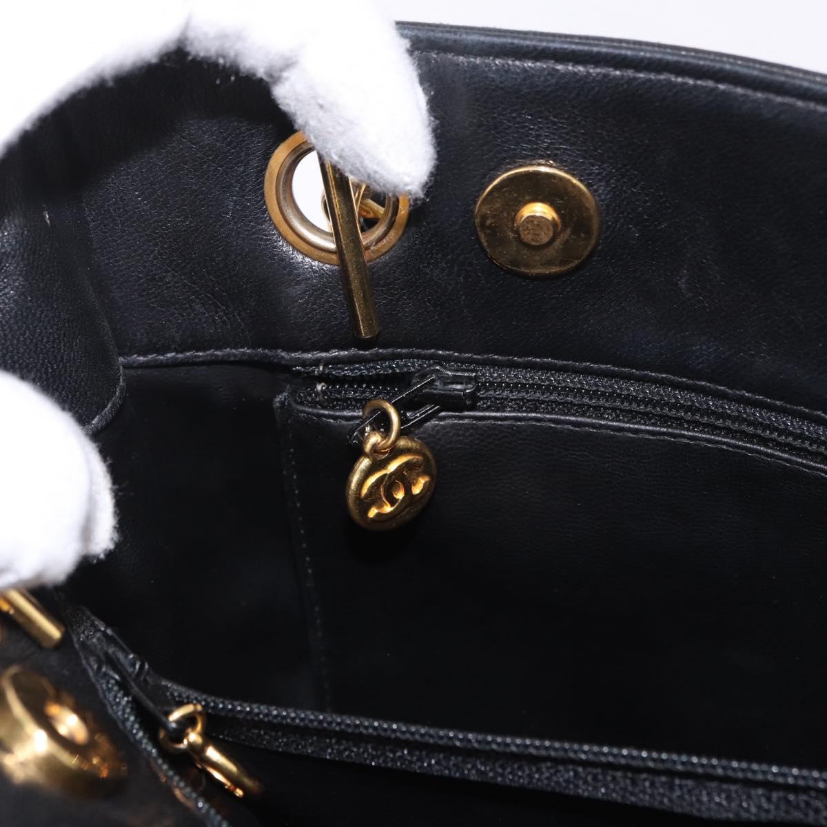 CHANEL COCO Mark Chain Shoulder Bag Leather Gold Black CC Auth 188970V