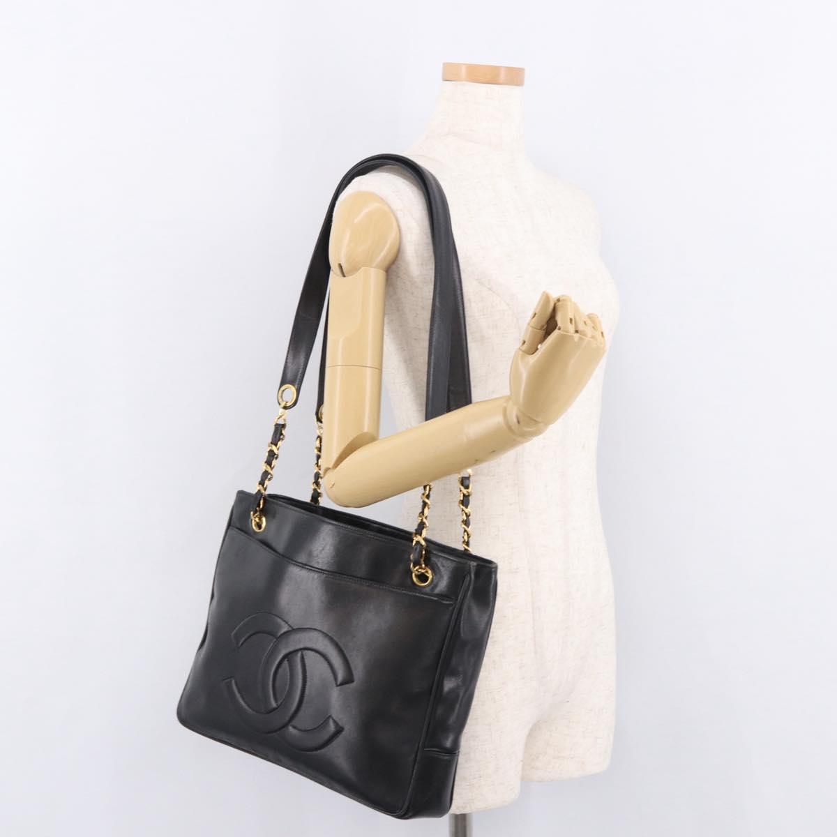 CHANEL COCO Mark Chain Shoulder Bag Leather Gold Black CC Auth 188970V