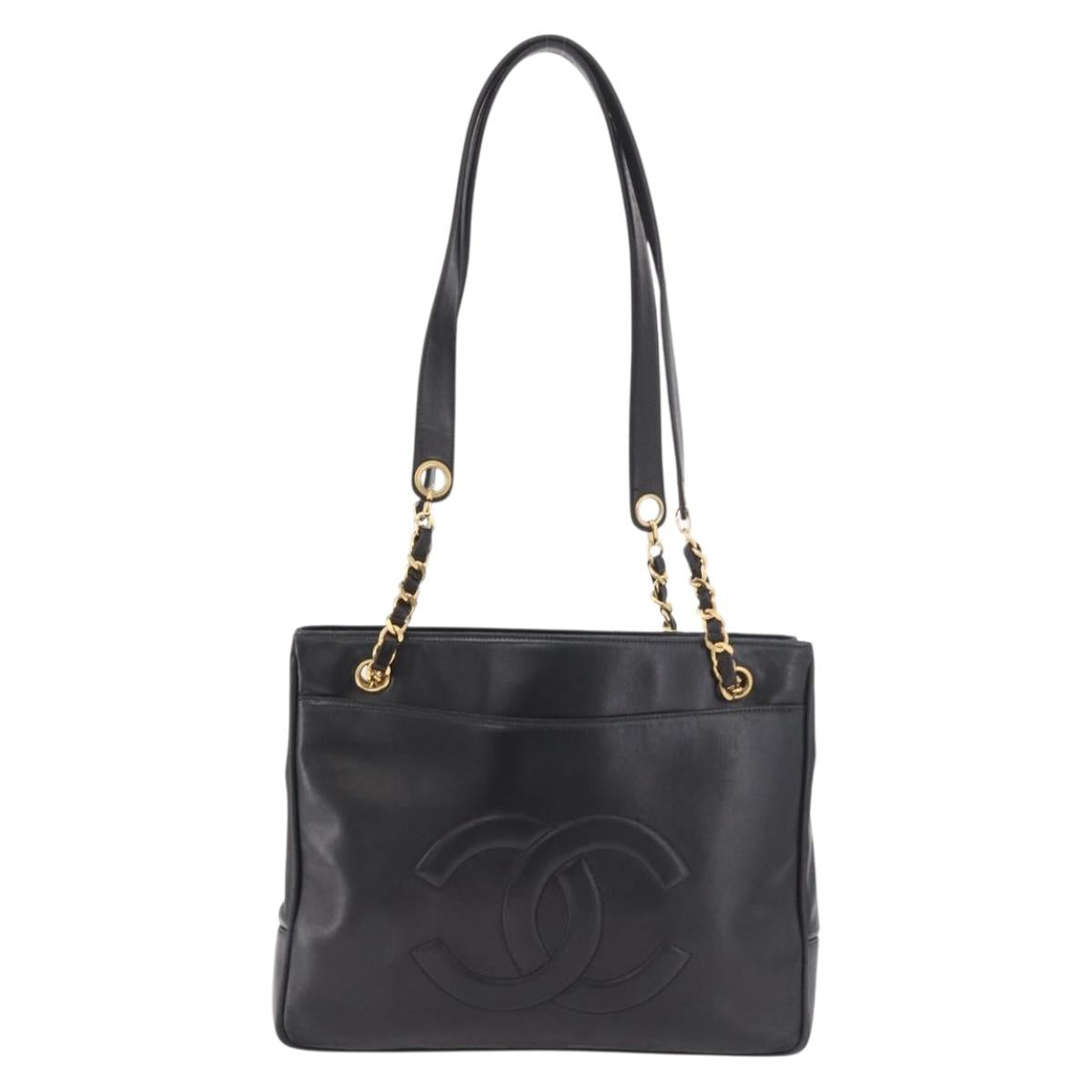 CHANEL COCO Mark Chain Shoulder Bag Leather Gold Black CC Auth 188970V