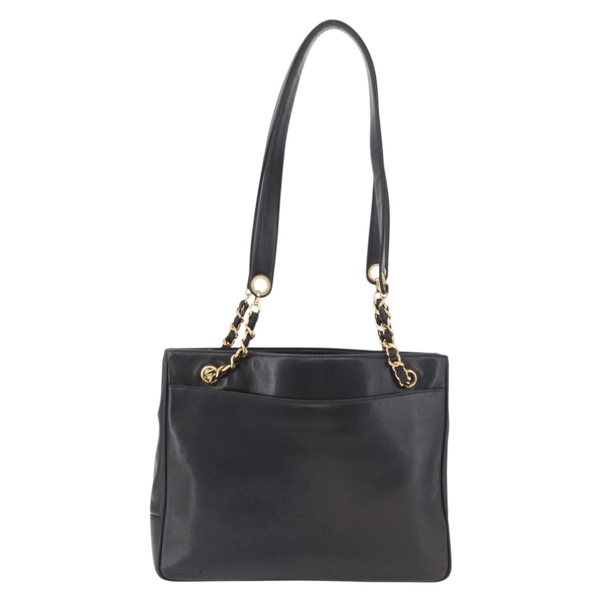 CHANEL COCO Mark Chain Shoulder Bag Leather Gold Black CC Auth 188970V