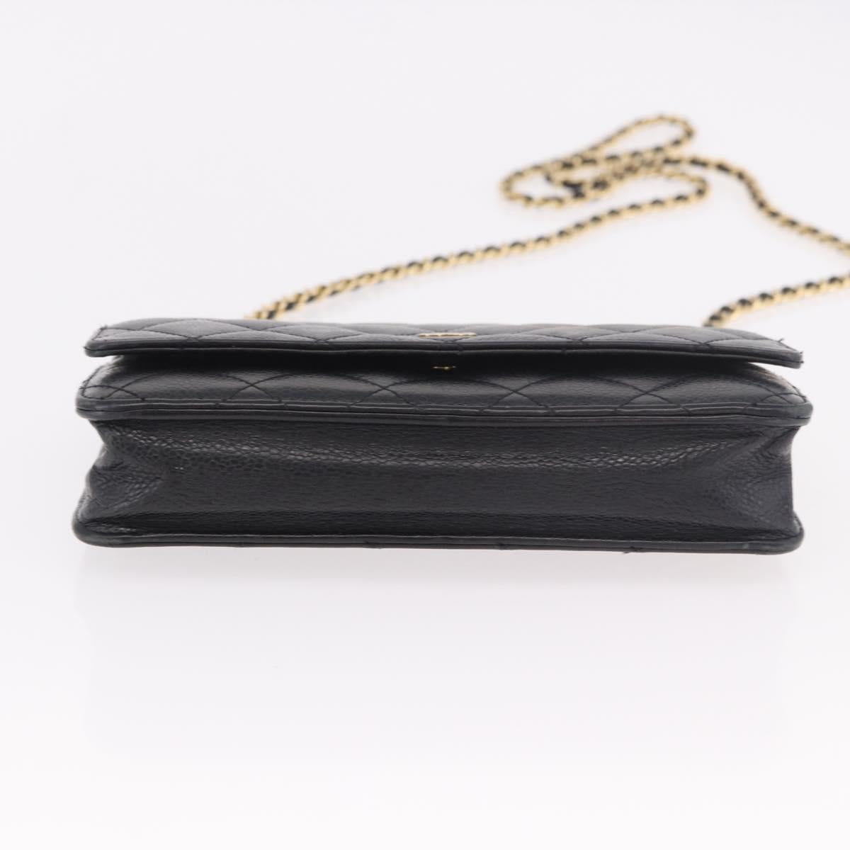 CHANEL Matelasse Chain Shoulder Bag Caviar Skin Black Gold CC Auth 188972