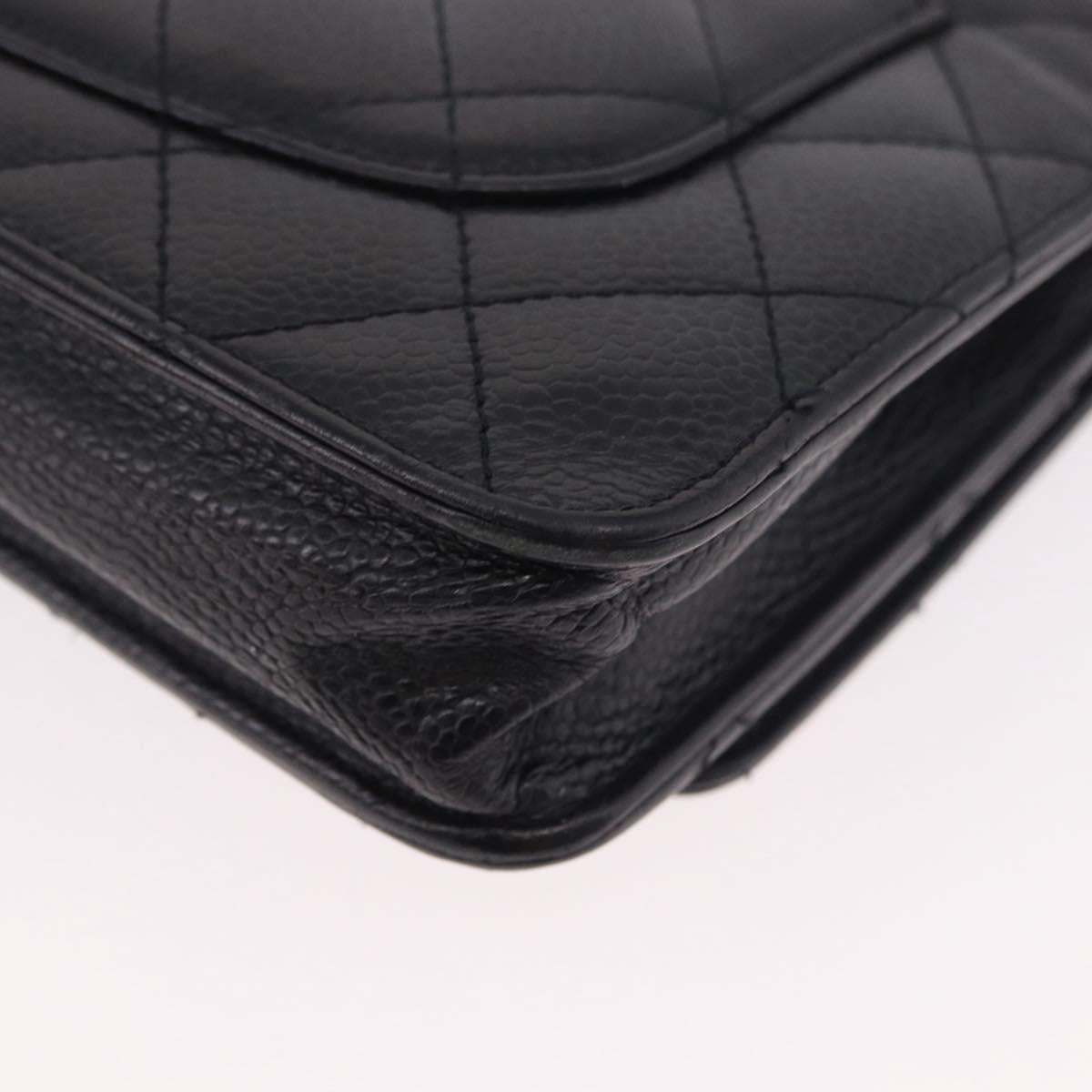 CHANEL Matelasse Chain Shoulder Bag Caviar Skin Black Gold CC Auth 188972
