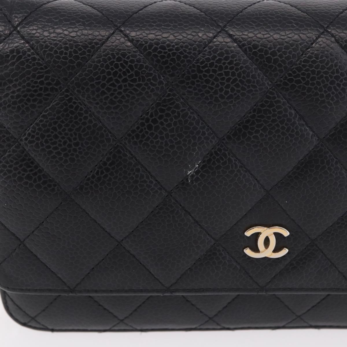 CHANEL Matelasse Chain Shoulder Bag Caviar Skin Black Gold CC Auth 188972