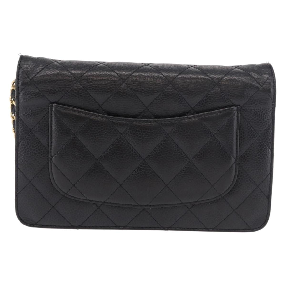 CHANEL Matelasse Chain Shoulder Bag Caviar Skin Black Gold CC Auth 188972