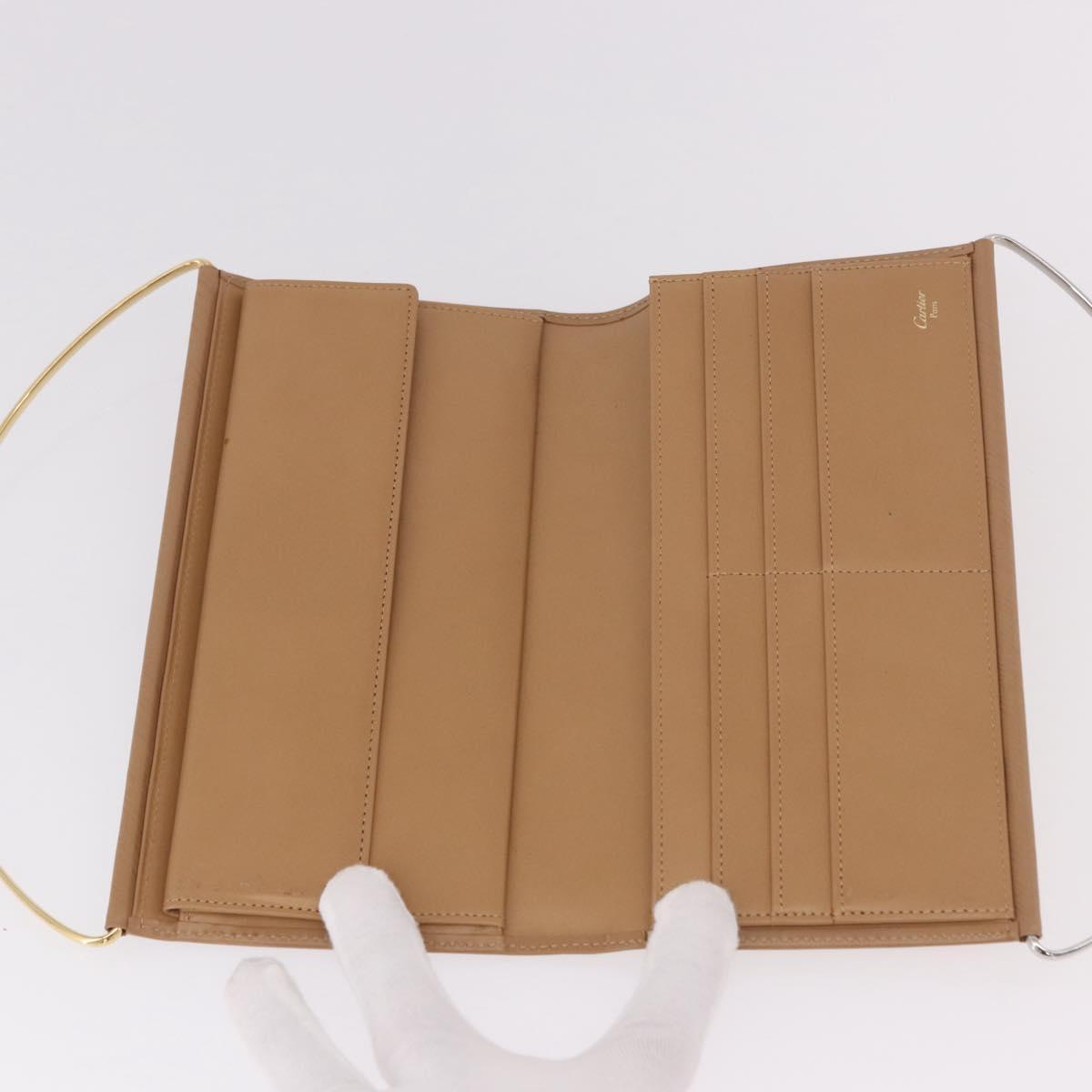 CARTIER Long Wallet Leather Beige Silver Auth 188973