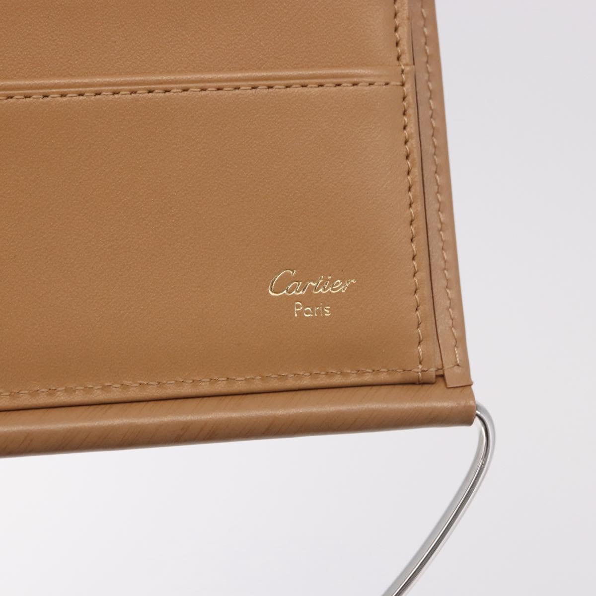 CARTIER Long Wallet Leather Beige Silver Gold Auth 188973