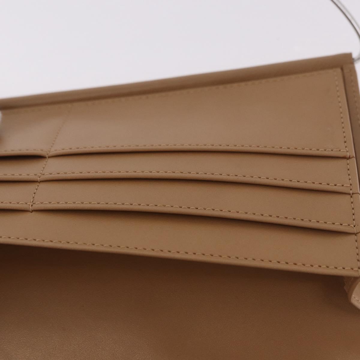 CARTIER Long Wallet Leather Beige Silver Gold Auth 188973