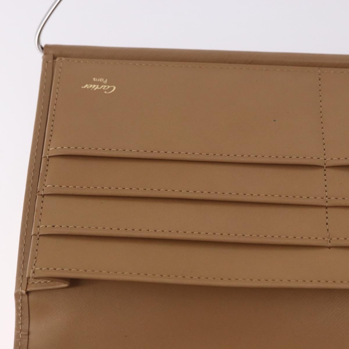 CARTIER Long Wallet Leather Beige Silver Gold Auth 188973