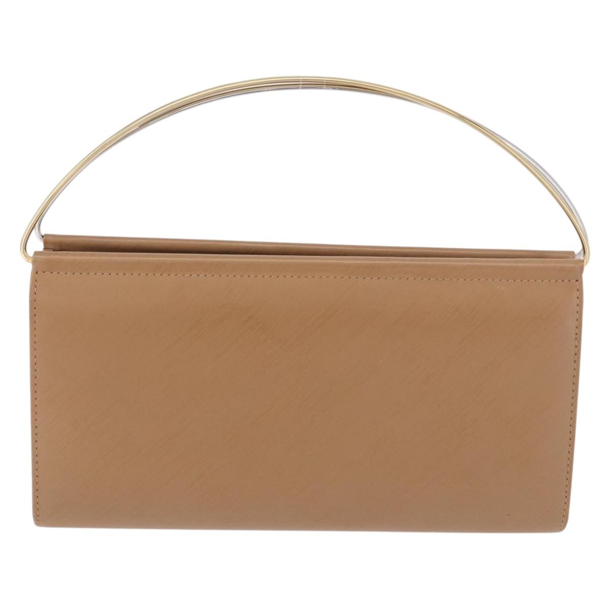 CARTIER Long Wallet Leather Beige Silver Gold Auth 188973
