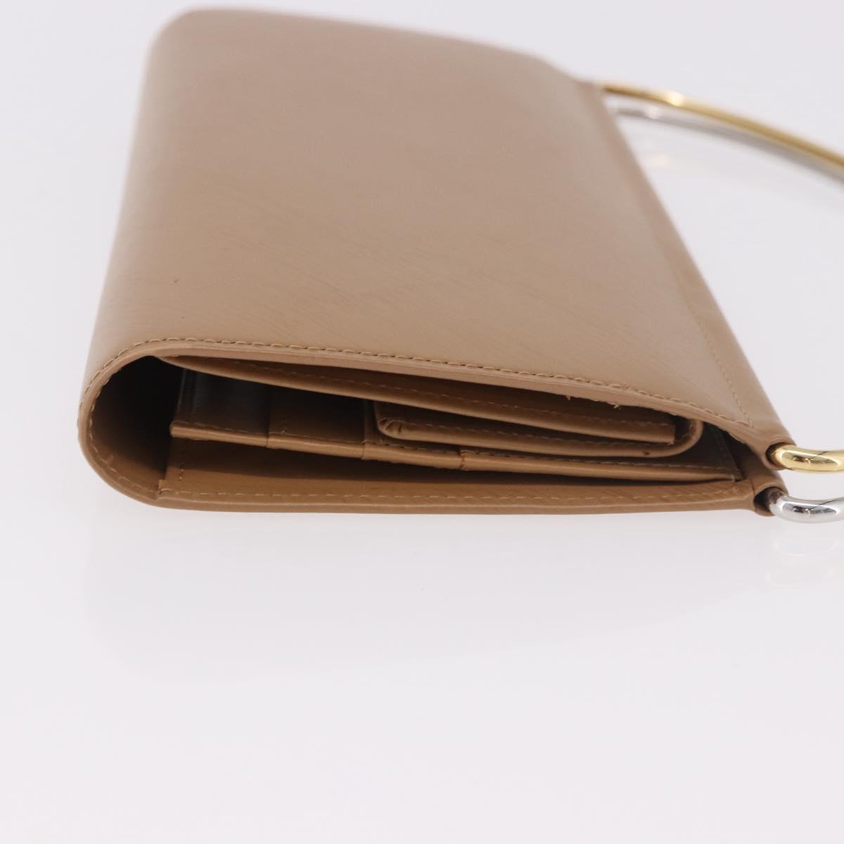 CARTIER Long Wallet Leather Beige Silver Gold Auth 188973