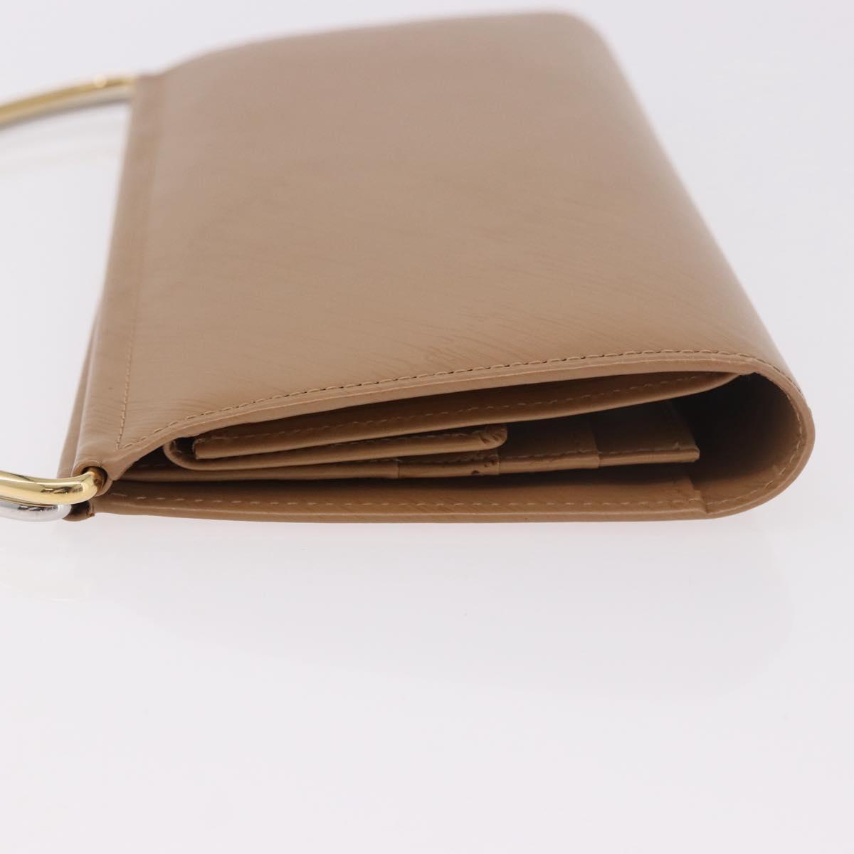 CARTIER Long Wallet Leather Beige Silver Gold Auth 188973
