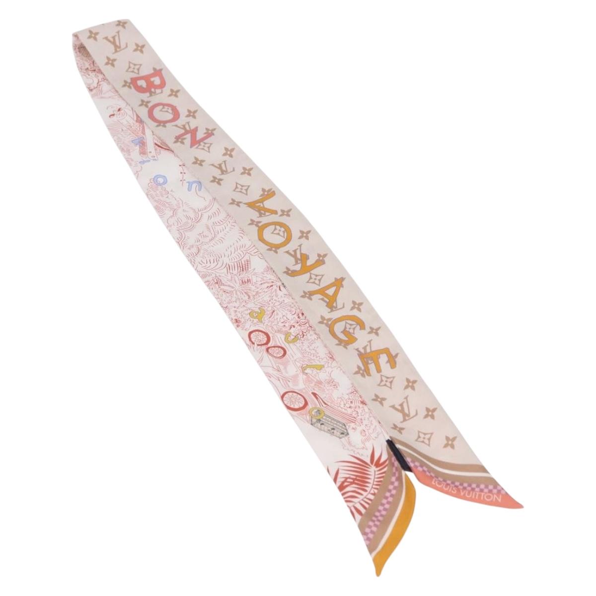 LOUIS VUITTON Bando BB Bon Voyage Scarf Silk Beige M96392 LV Auth 188982M