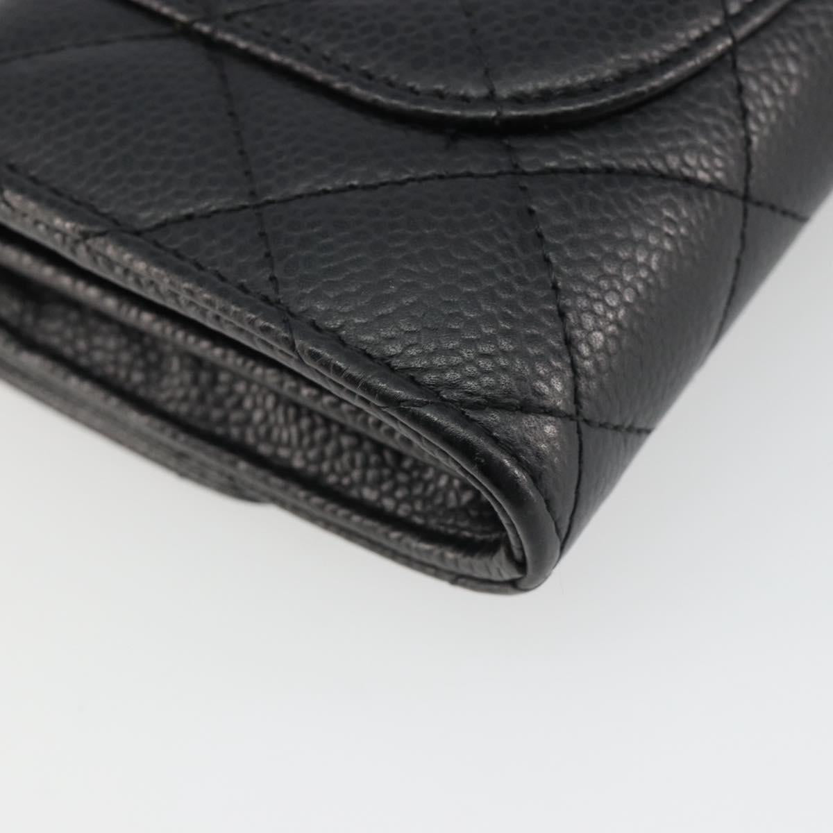 CHANEL Matelasse Long Wallet Caviar Skin Black Silver CC Auth 188983V