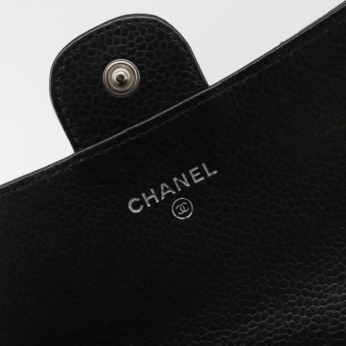 CHANEL Matelasse Long Wallet Caviar Skin Black Silver CC Auth 188983V