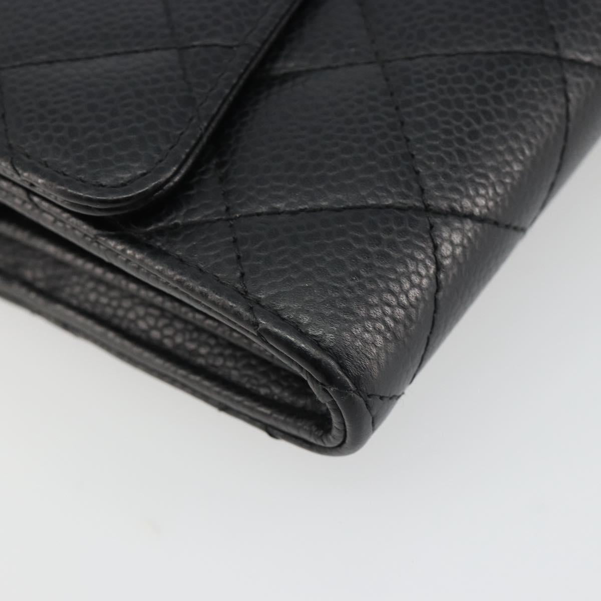 CHANEL Matelasse Long Wallet Caviar Skin Black Silver CC Auth 188983V