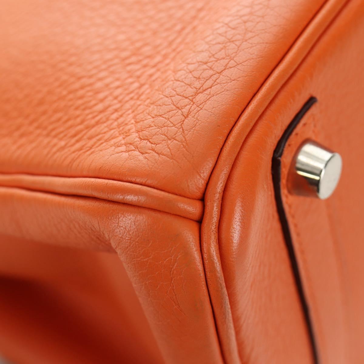 HERMES Birkin 30 Hand Bag Taurillon Clemence Leather Orange Silver Auth 188988SM