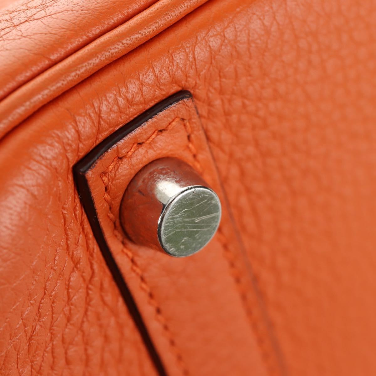HERMES Birkin 30 Hand Bag Taurillon Clemence Leather Orange Silver Auth 188988SM