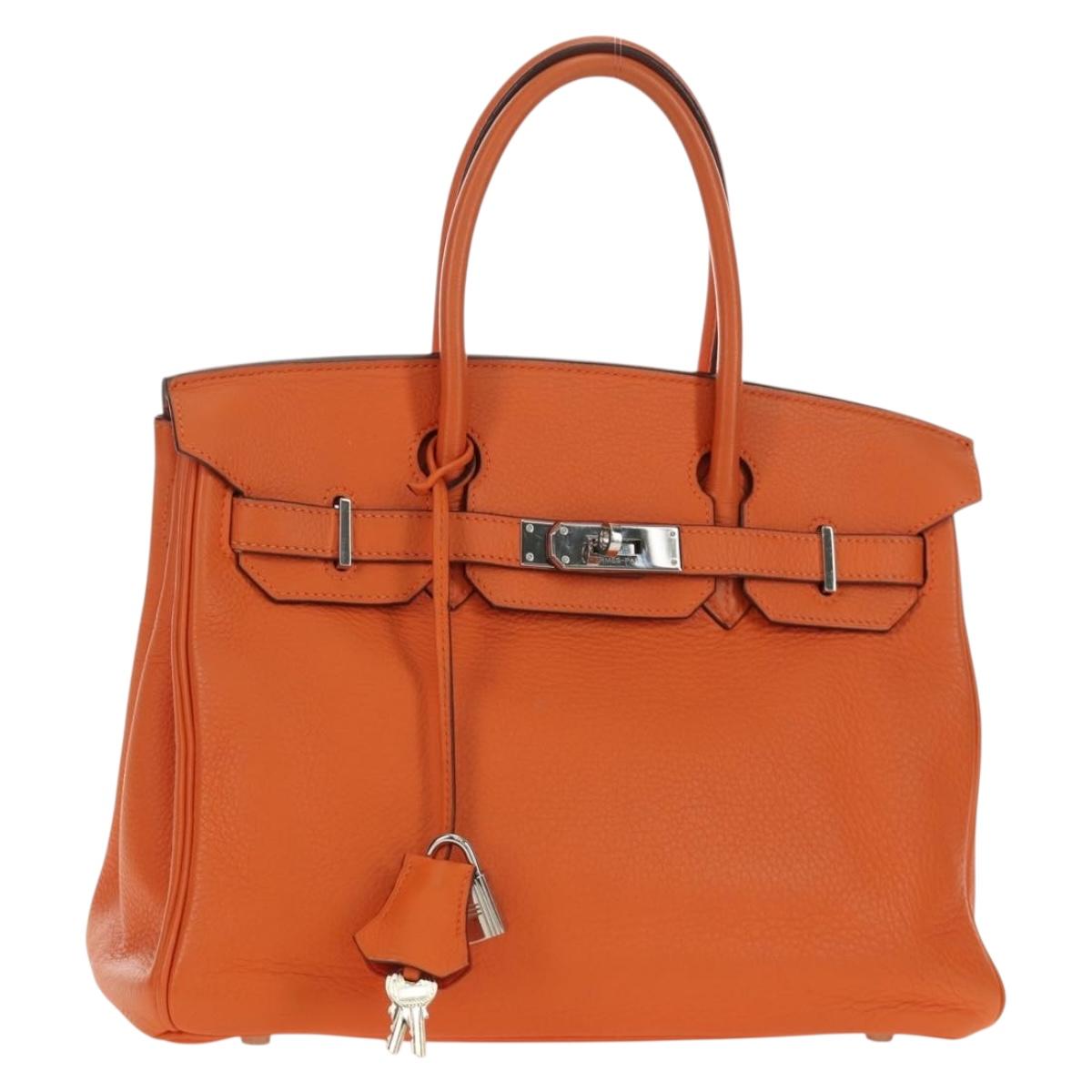 HERMES Birkin 30 Hand Bag Taurillon Clemence Leather Orange Silver Auth 188988SM
