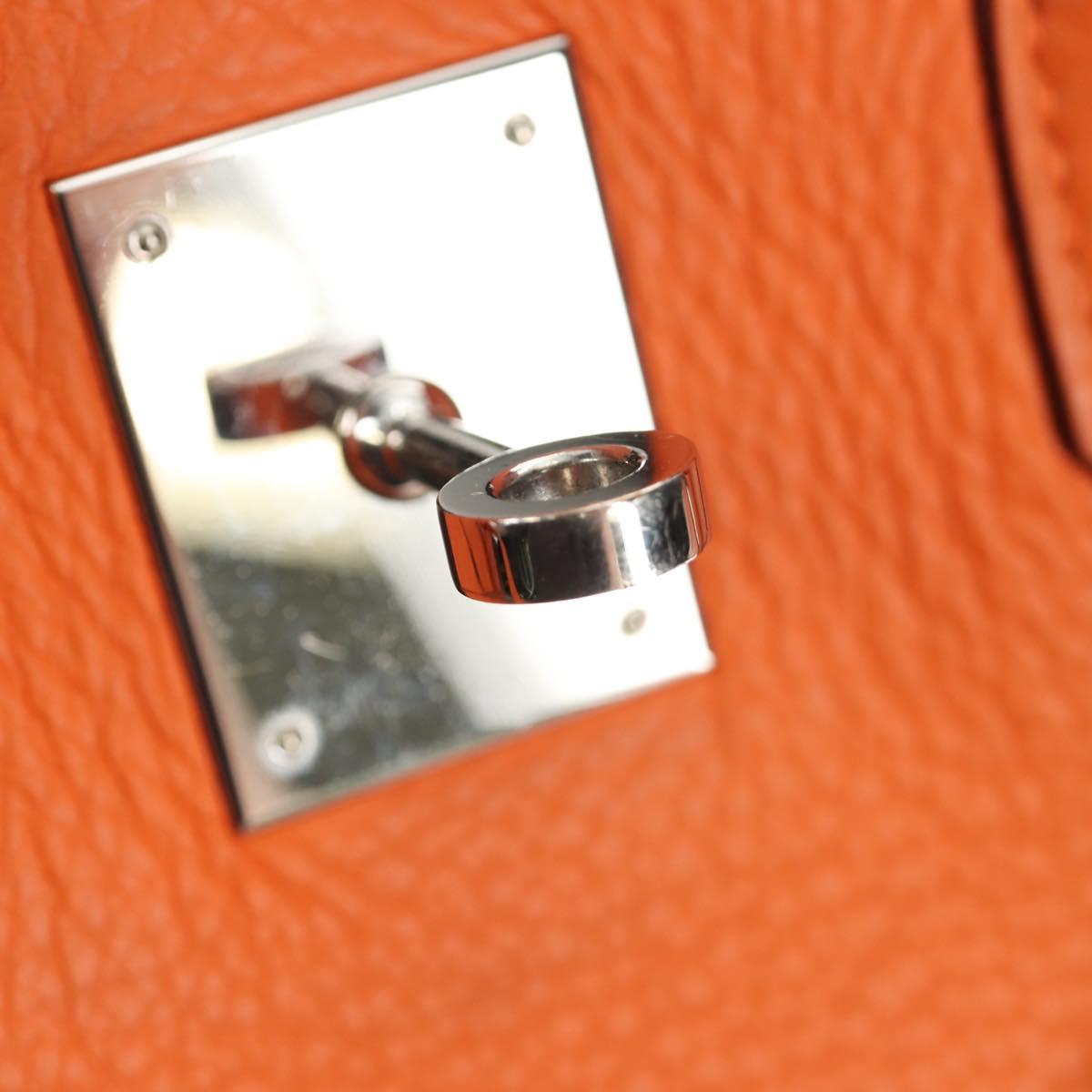 HERMES Birkin 30 Hand Bag Taurillon Clemence Leather Orange Silver Auth 188988SM