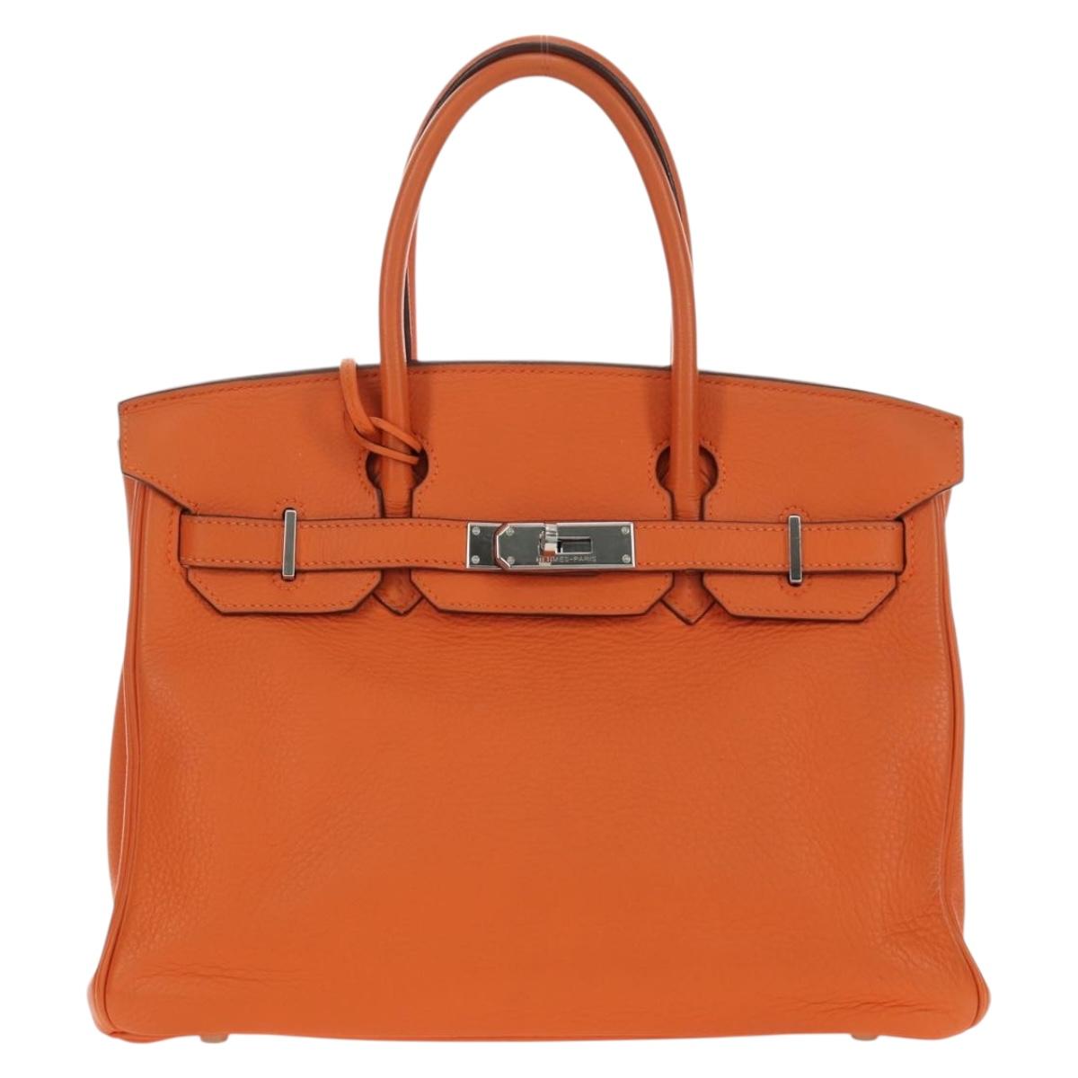 HERMES Birkin 30 Hand Bag Taurillon Clemence Leather Orange Silver Auth 188988SM