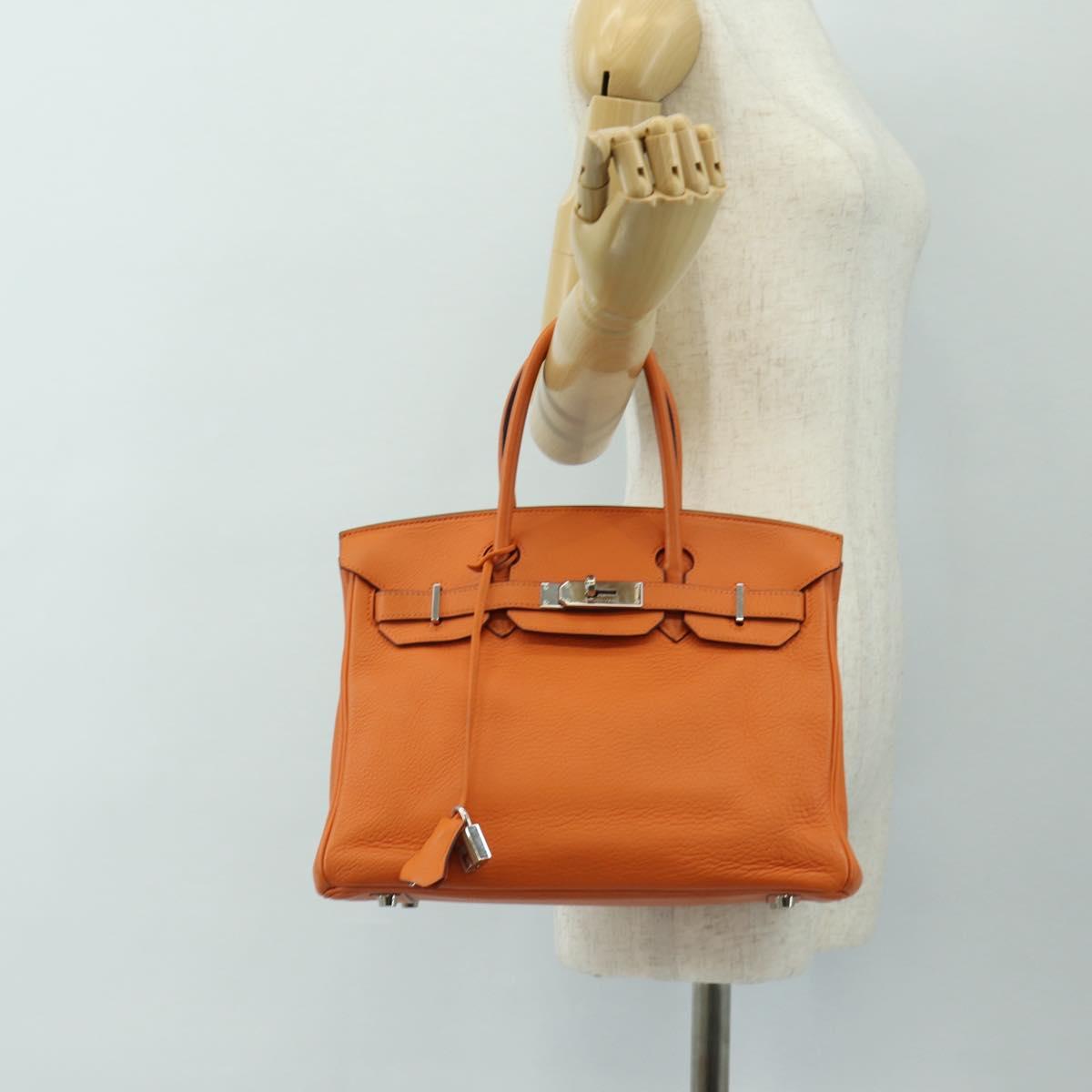 HERMES Birkin 30 Hand Bag Taurillon Clemence Leather Orange Silver Auth 188988SM