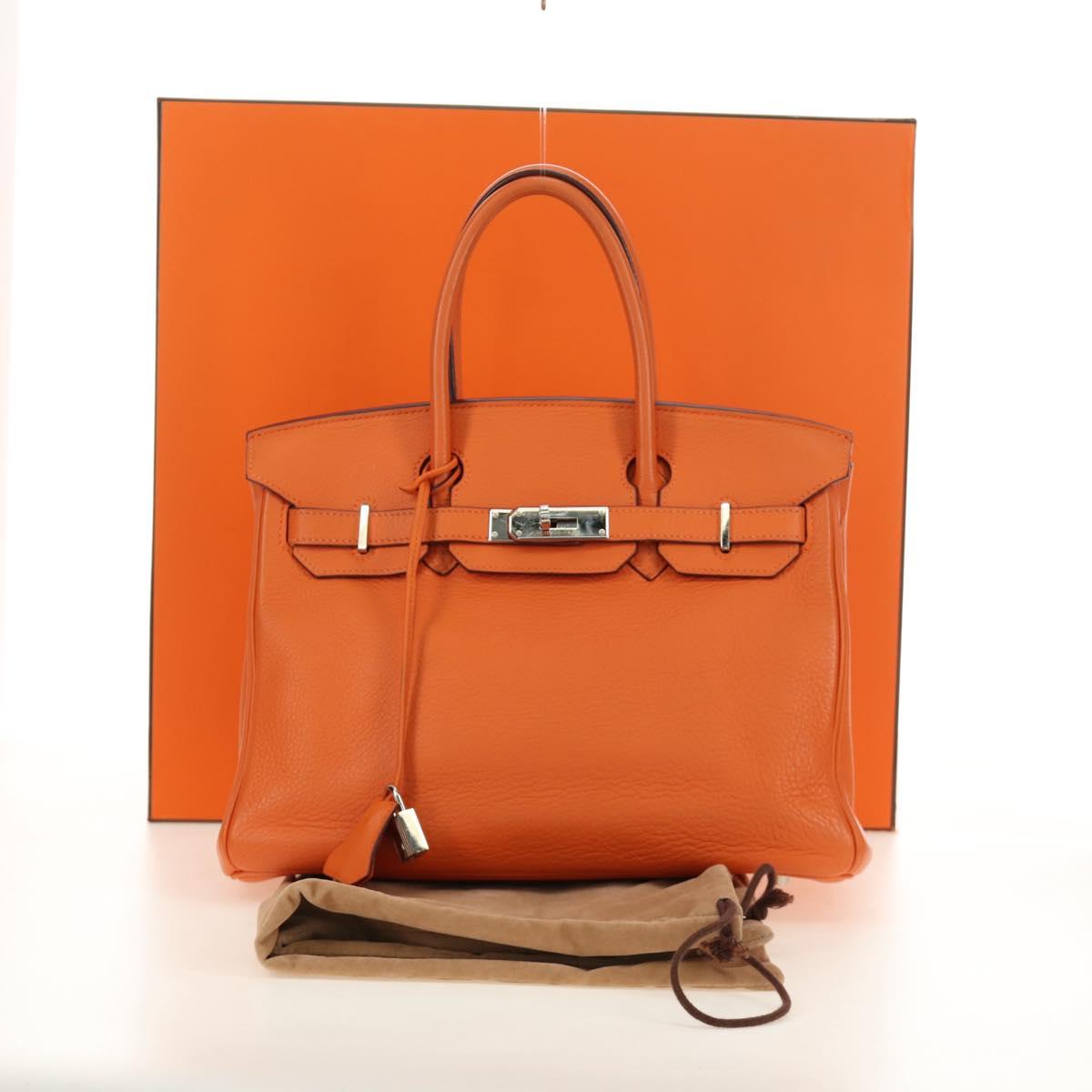 HERMES Birkin 30 Hand Bag Taurillon Clemence Leather Orange Silver Auth 188988SM
