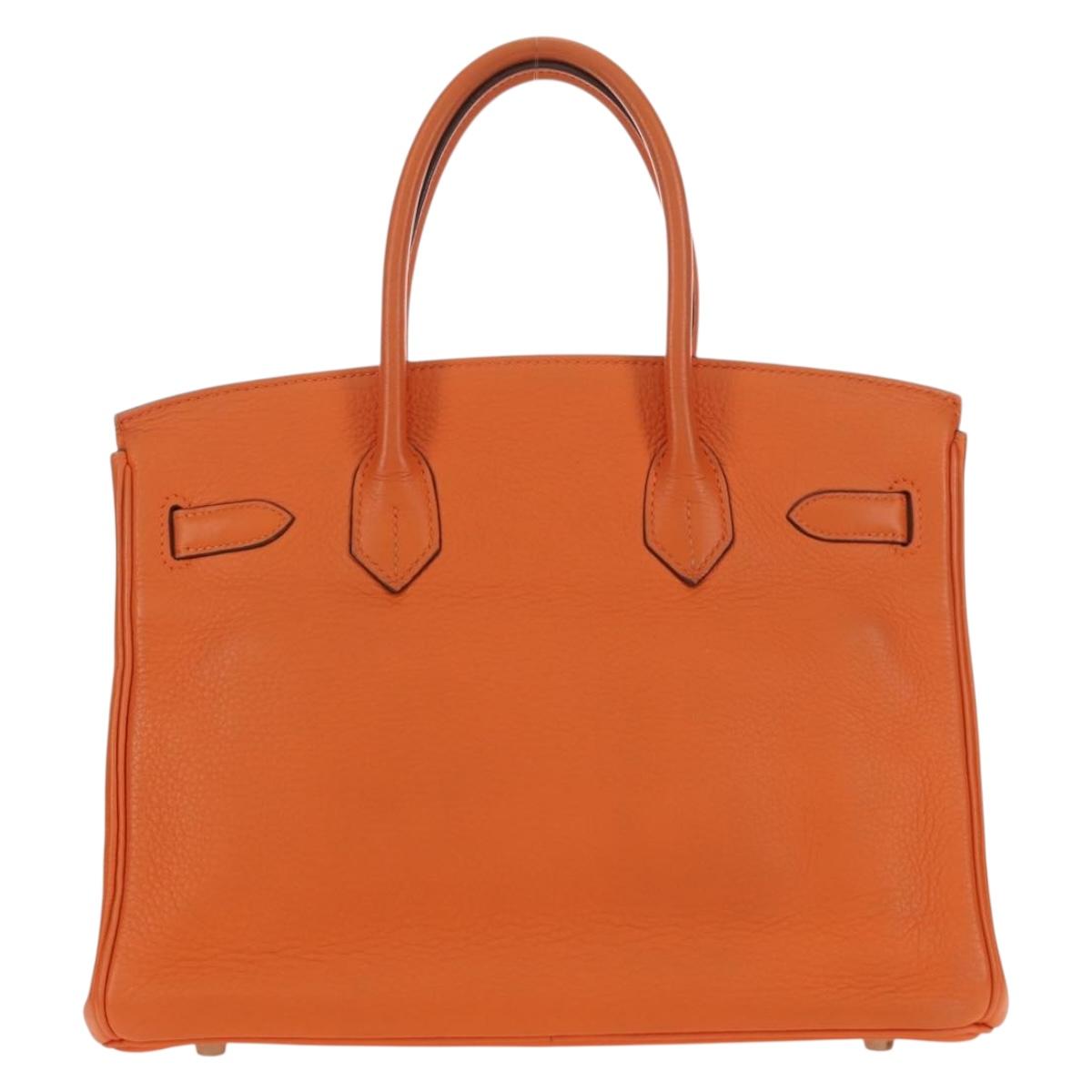 HERMES Birkin 30 Hand Bag Taurillon Clemence Leather Orange Silver Auth 188988SM